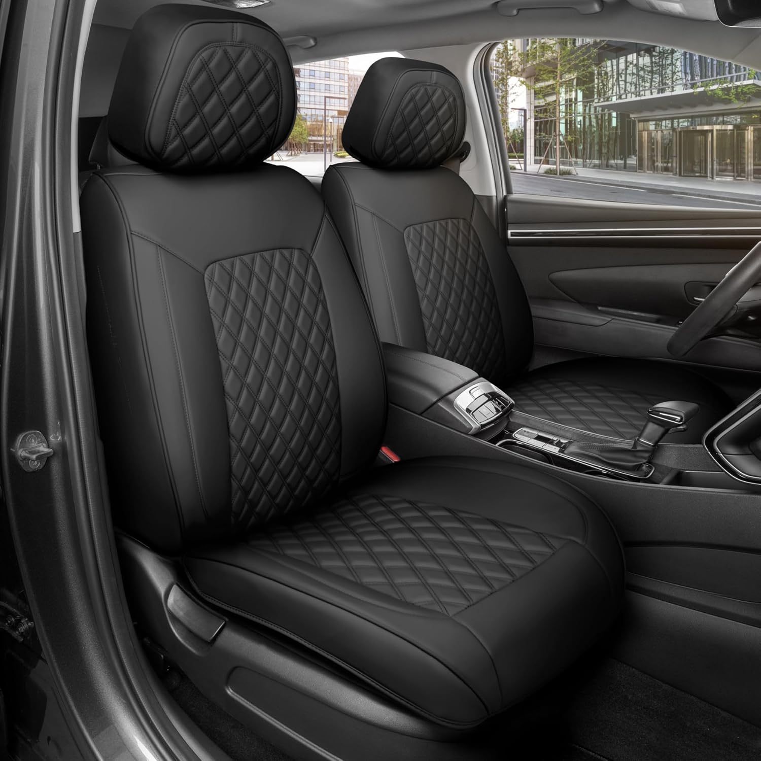 Prestige Edition Faux Leather Seat Covers for Cars, Trucks, & SUV - 2 Black Car Seat Covers for Front Seats - Universal Fit Car Accessories Automotive Interior Protector for Most Vehicles