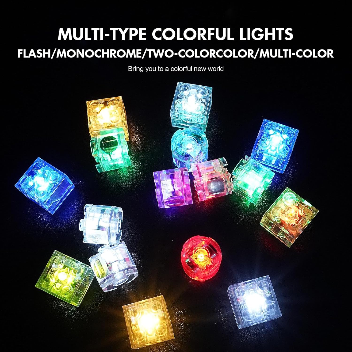 Sawaruita 16PCS Light Up Building Bricks Multicolor LED Light Brick Sets Classic Transparent 2x2 2x3 Building Block Accessories Kit Toys Compatible with All Major Brands