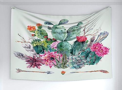 Miniatura 1 de Ambesonne Tapiz de cactus, jardín de primavera, estilo bohemio, ramo de plantas espinosas, flores, flechas, plumas, decoración para colgar en la