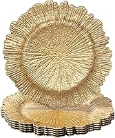 MAONAME 13" Gold Reef Charger Plates Set of 6 - Plastic Underplates for Weddings, Parties, Thanksgiving Dinner Tables