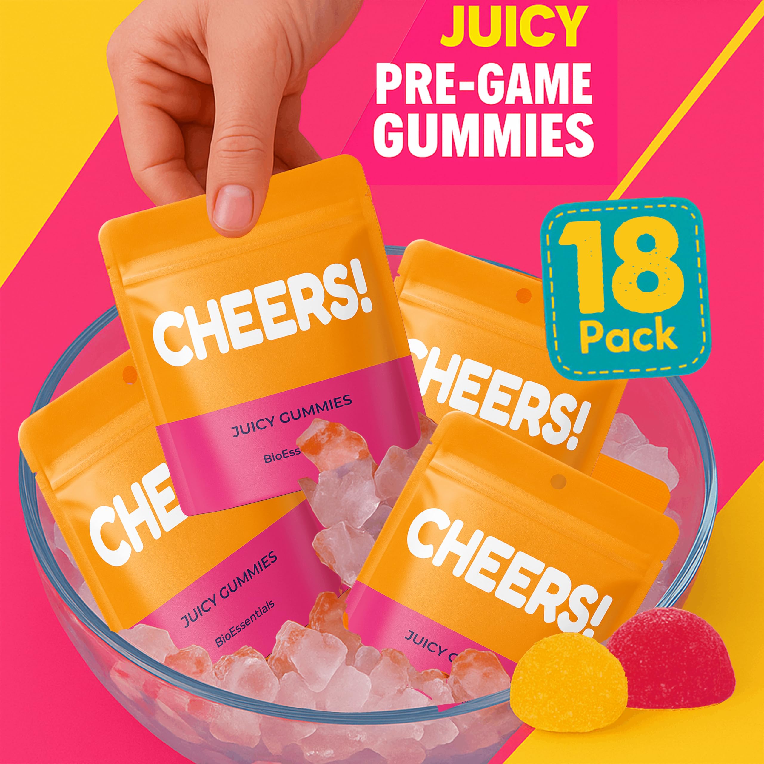 Cheers! Pre-Game – Gominolas Post-Celebración – DHM 910mg & Vitamina C – Soporte Hígado & Antioxidante – Blue Ginger 120mg & Cúrcuma + Complejo B Zinc – 18 Packs Individuales