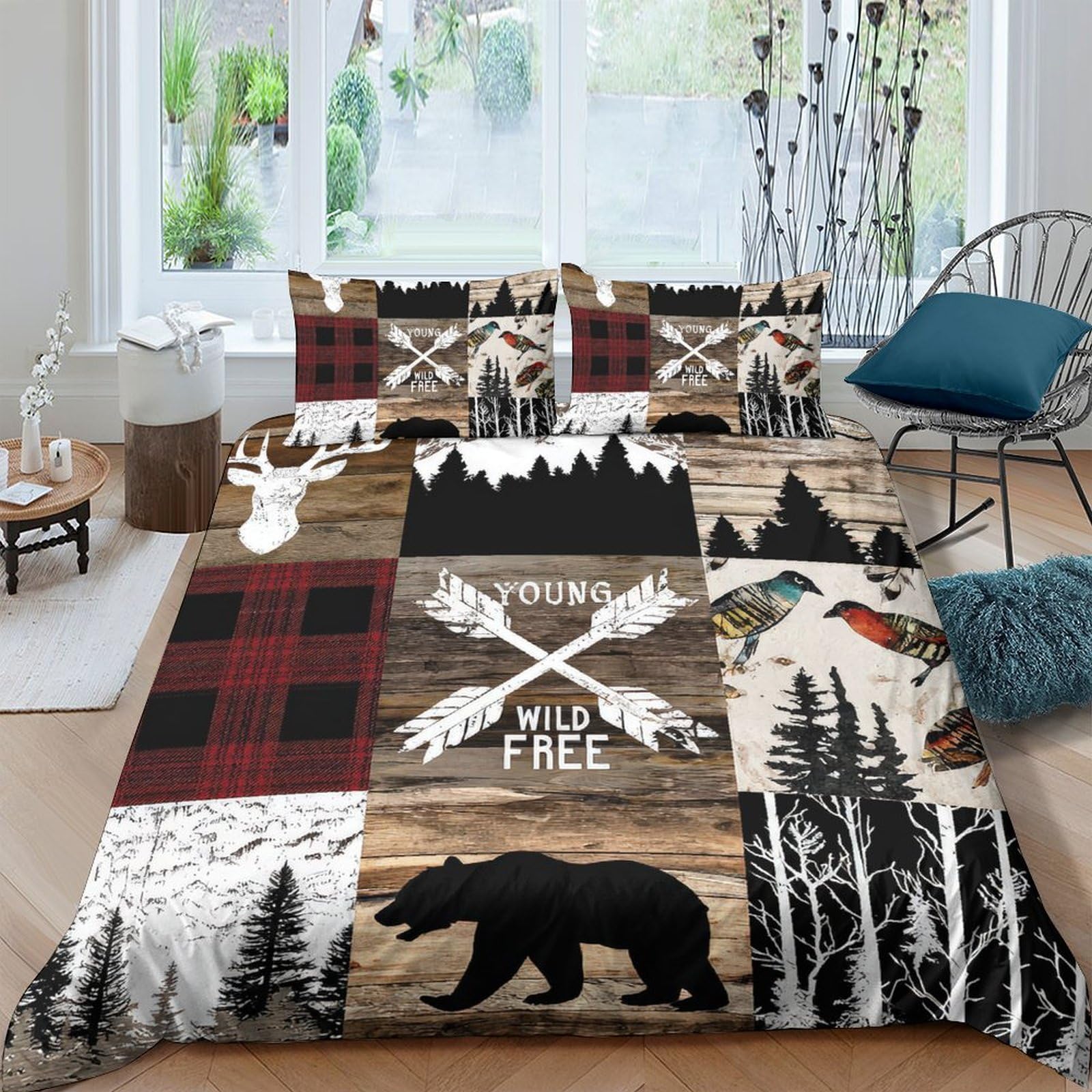 Ctjqhvkz Style-1 3D Printed Forest Bear Fitted Sheet Microfiber Soft Checkered Plaid Mattress Cover For Bedroom Guest Room Washable Decor Single（135X200cm）