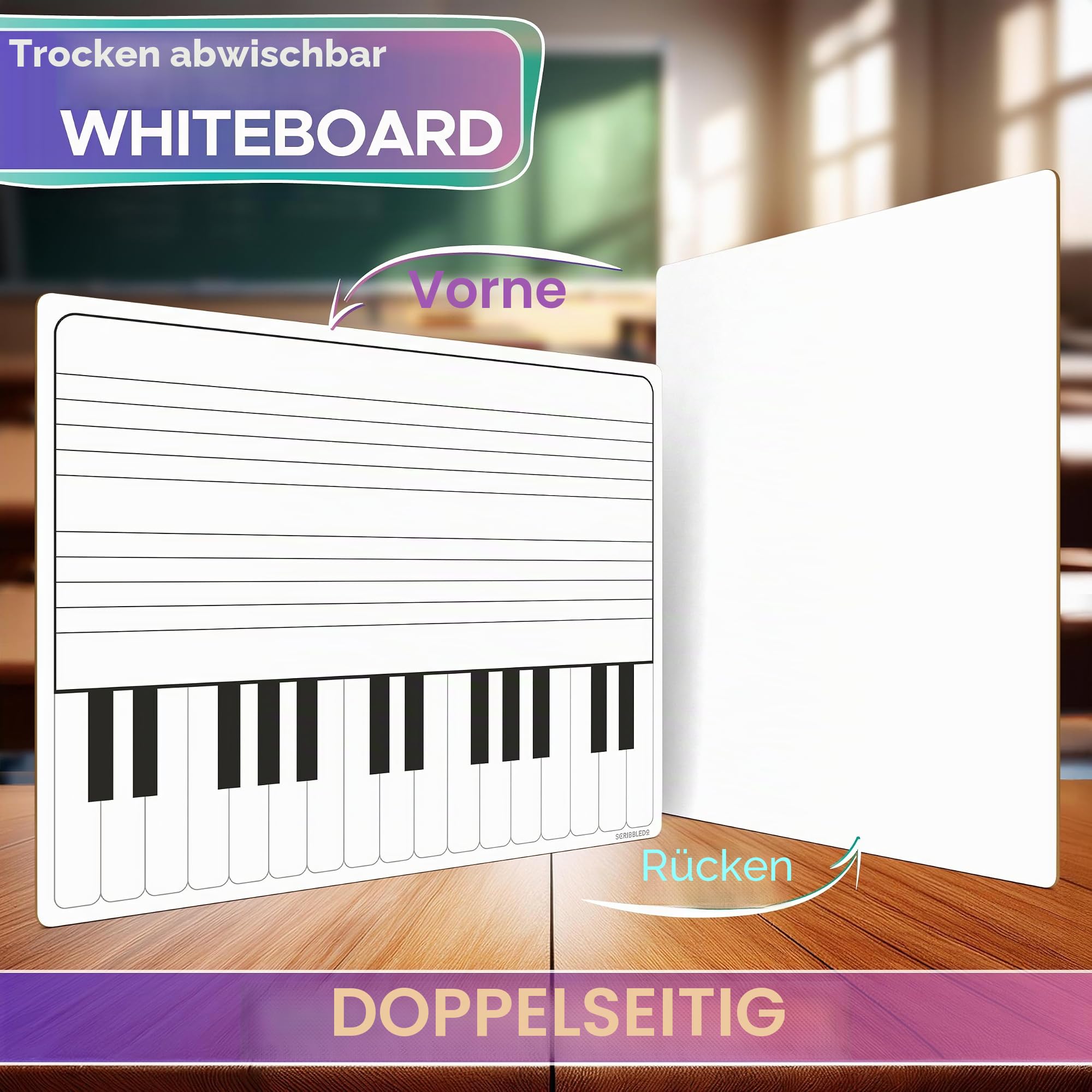 Whiteboard zum Üben von Tastaturen, trocken abwischbar, 27,9 x 35,6 cm, langlebig, tragbar, doppelseitig, Musik-Whiteboard für Kinder, Studenten, Musiker und Zuhause
