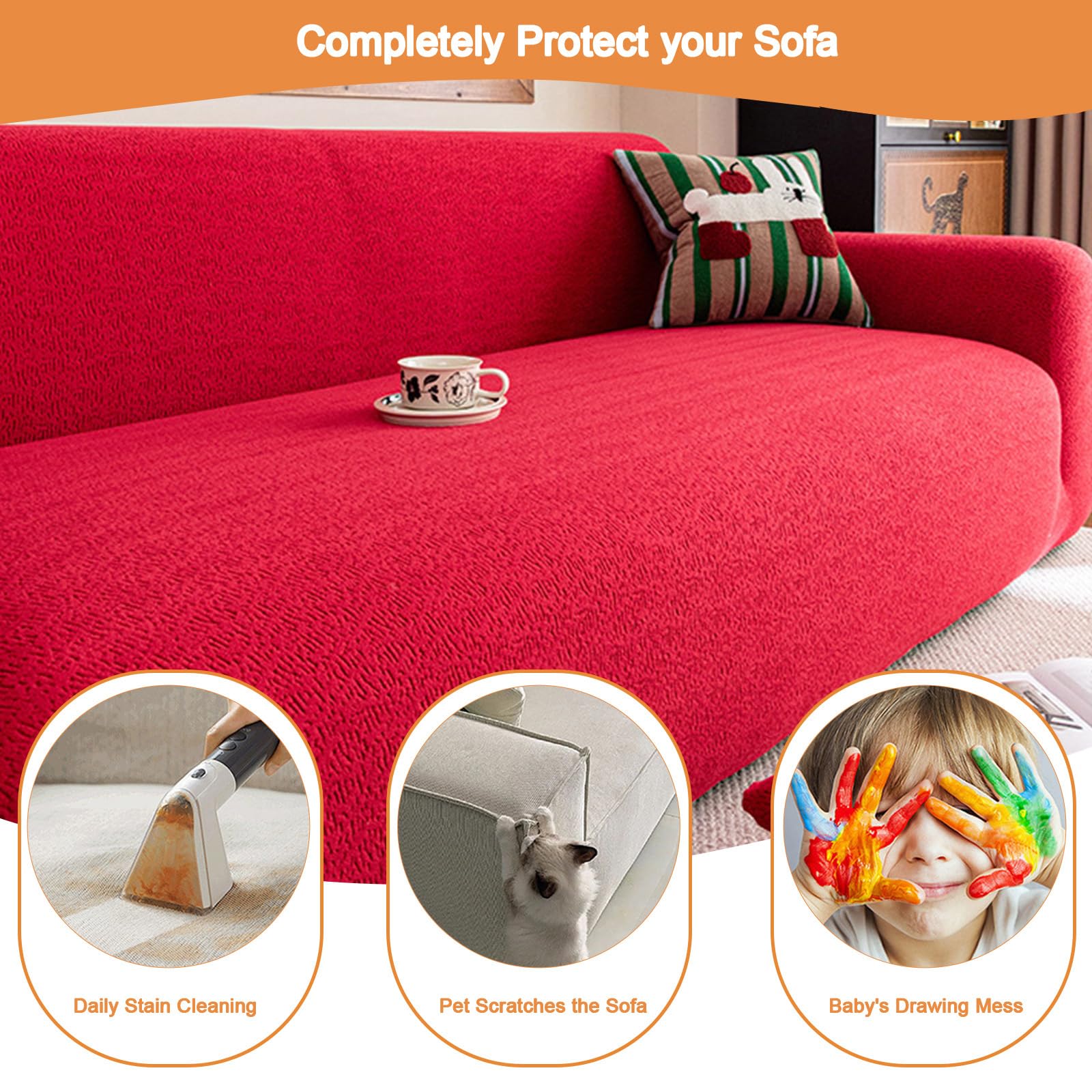 Copridivano 3 Posti in Velluto, Fodere Copridivani Elasticizzato, Sofa Cover AntiGraffio Gatto, Copertura Divano Antiscivolo Protezione per Divani(Size:2 Seater(145cm-185cm),Color:Blu)