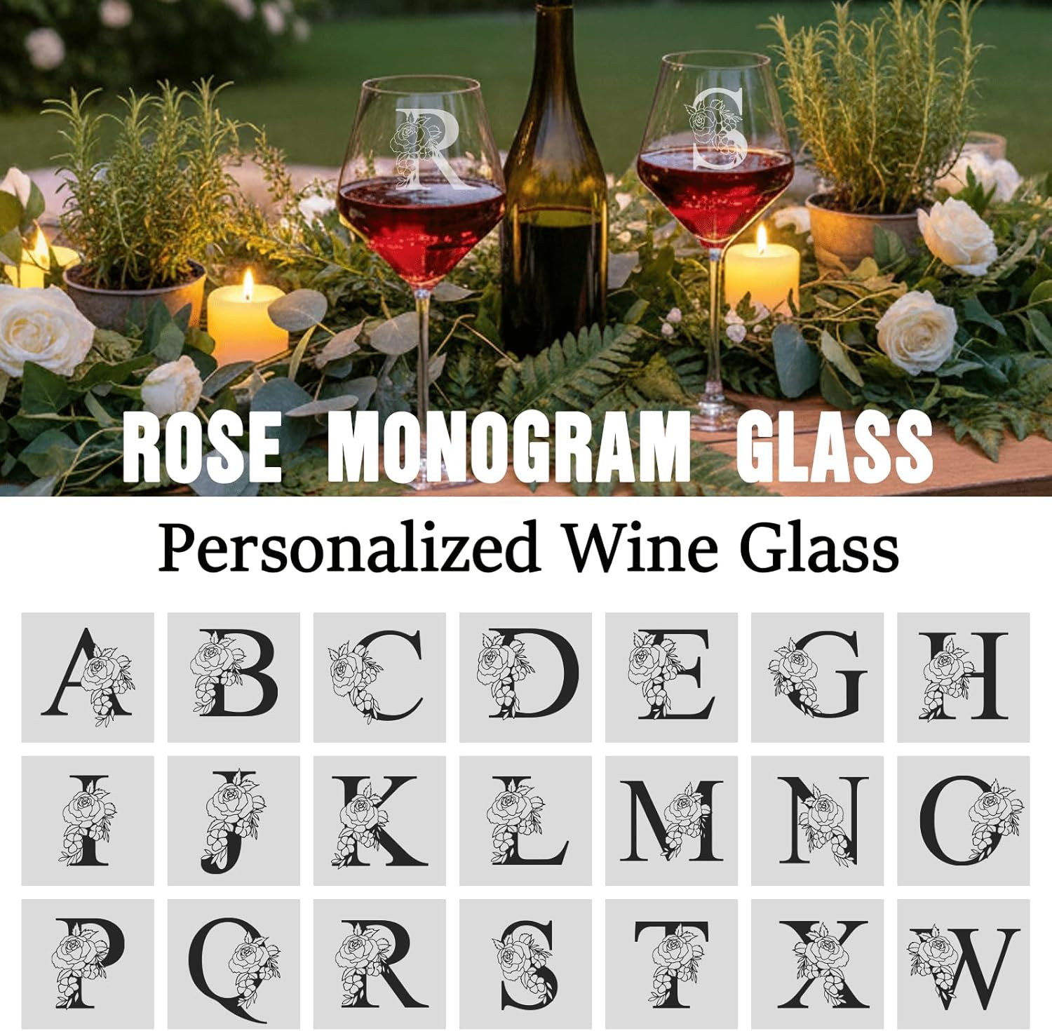 Personalized Gifts for Women, Monogrammed A-Z Wine Glass Customized Gift with Wine Stopper, Unique Christmas Birthday Gifts for Women Mom Friend Sister Wife -Dishwasher Safe (S) - Image 7