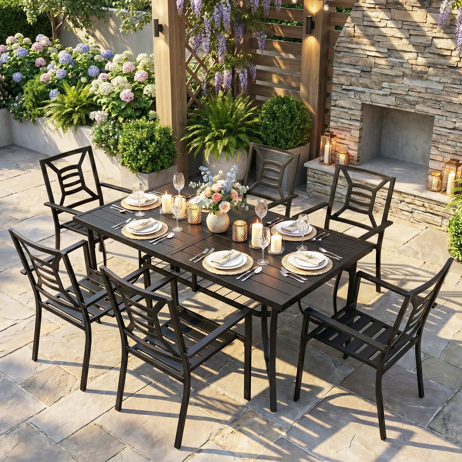 Stackable Metal Patio Dining Set for 6