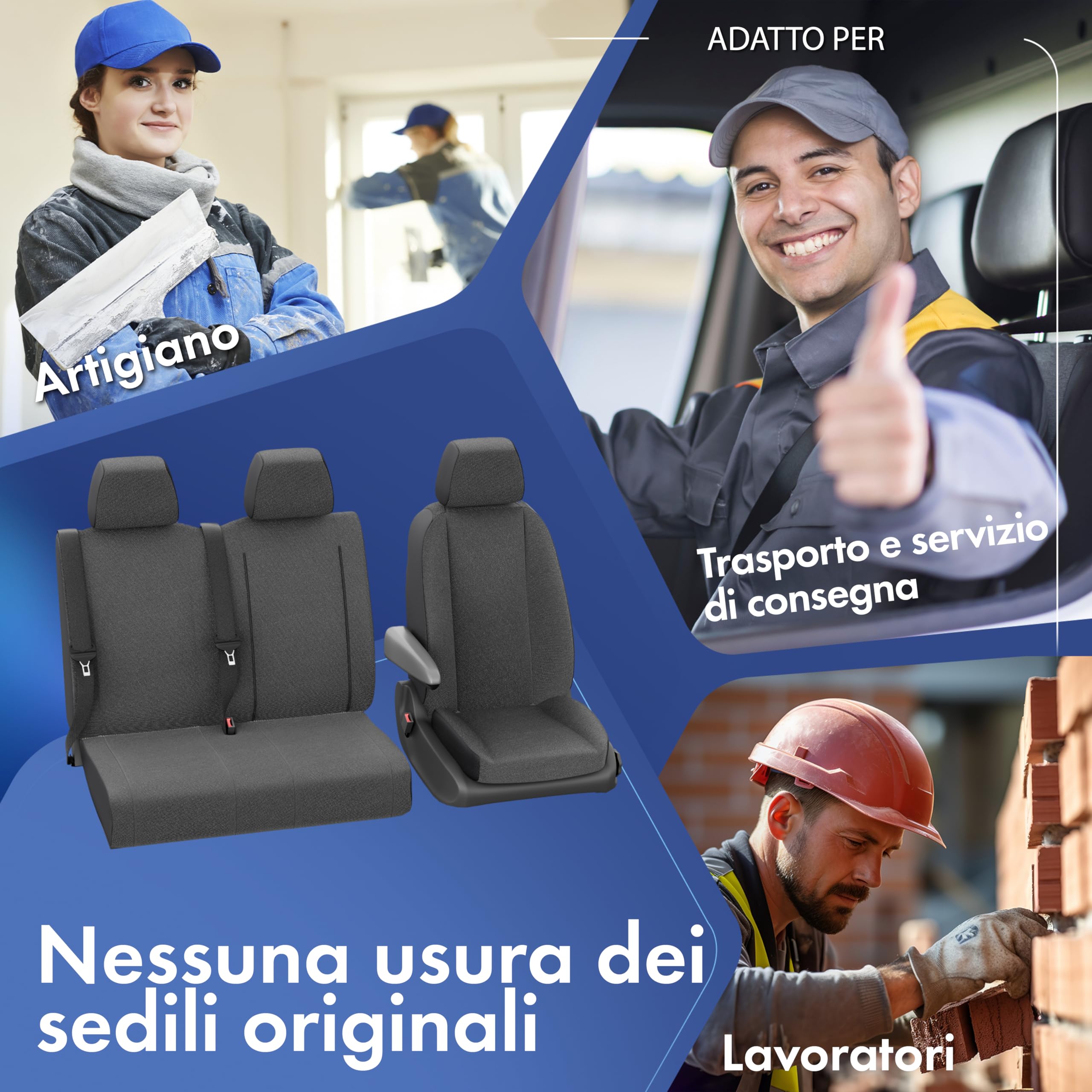 WALSER Transporter coprisedili per auto in tessuto compatibile con Ford Transit, Panca doppia divisibile nella parte anteriore (incavo per tavolo)
