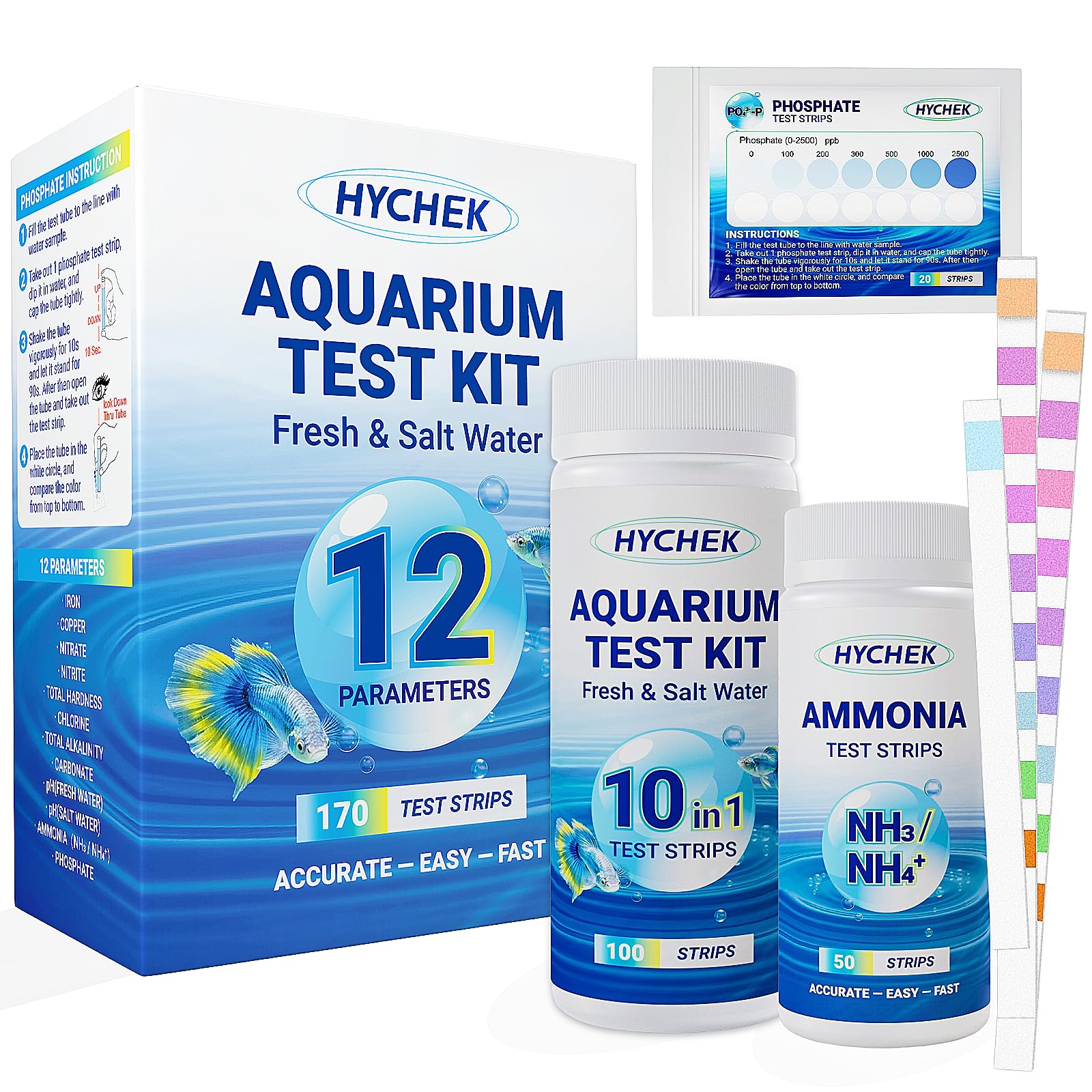 HYCHEK 12-in-1 Aquarium Test Strips for Fresh and Saltwater