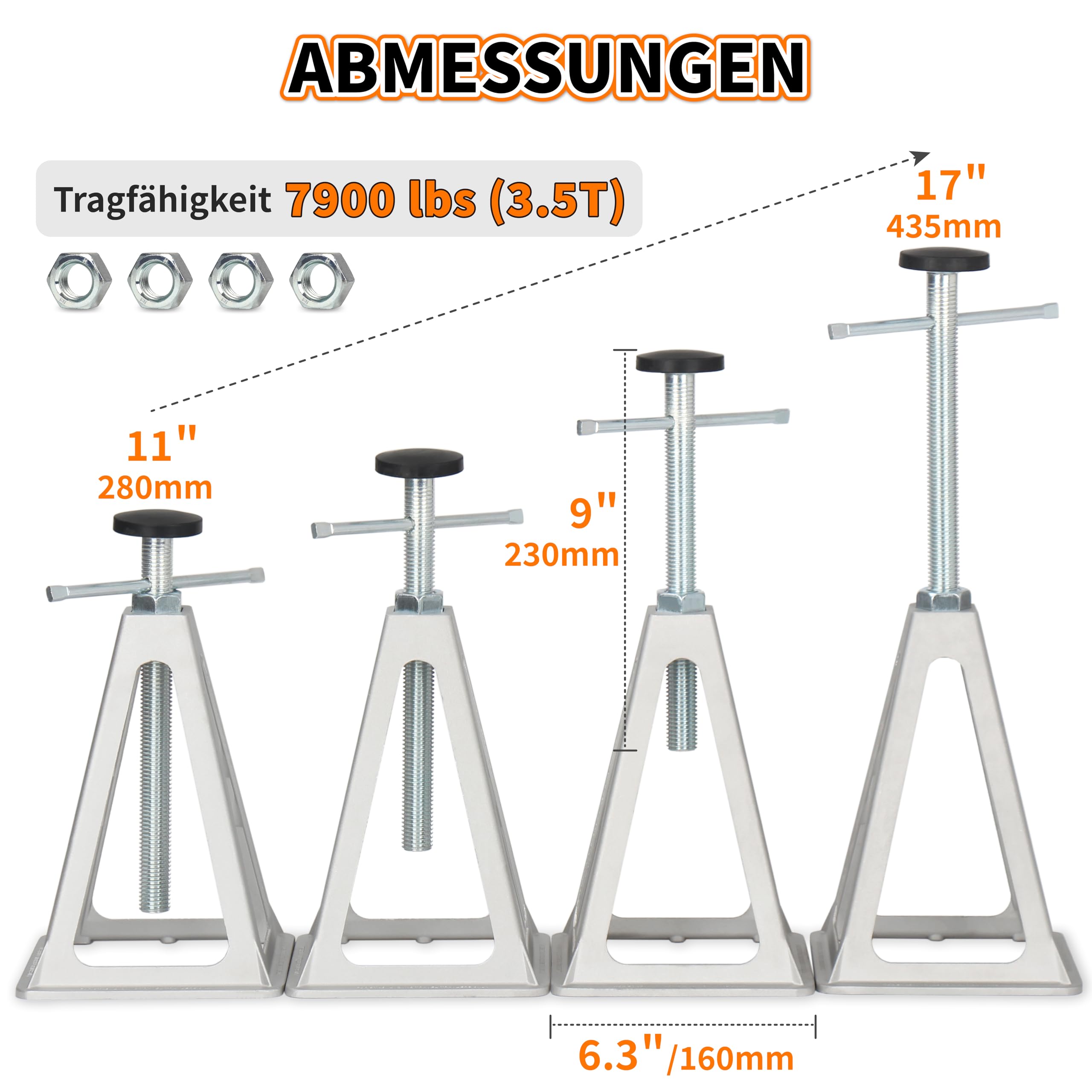 OULEME 4 Stück Alu Stützbock, höhenverstellbar Wohnwagen-Unterstellbock, Autoheber Ständer, für Caravan Wohnmobil Auto Anhänger, bis 3600 kg