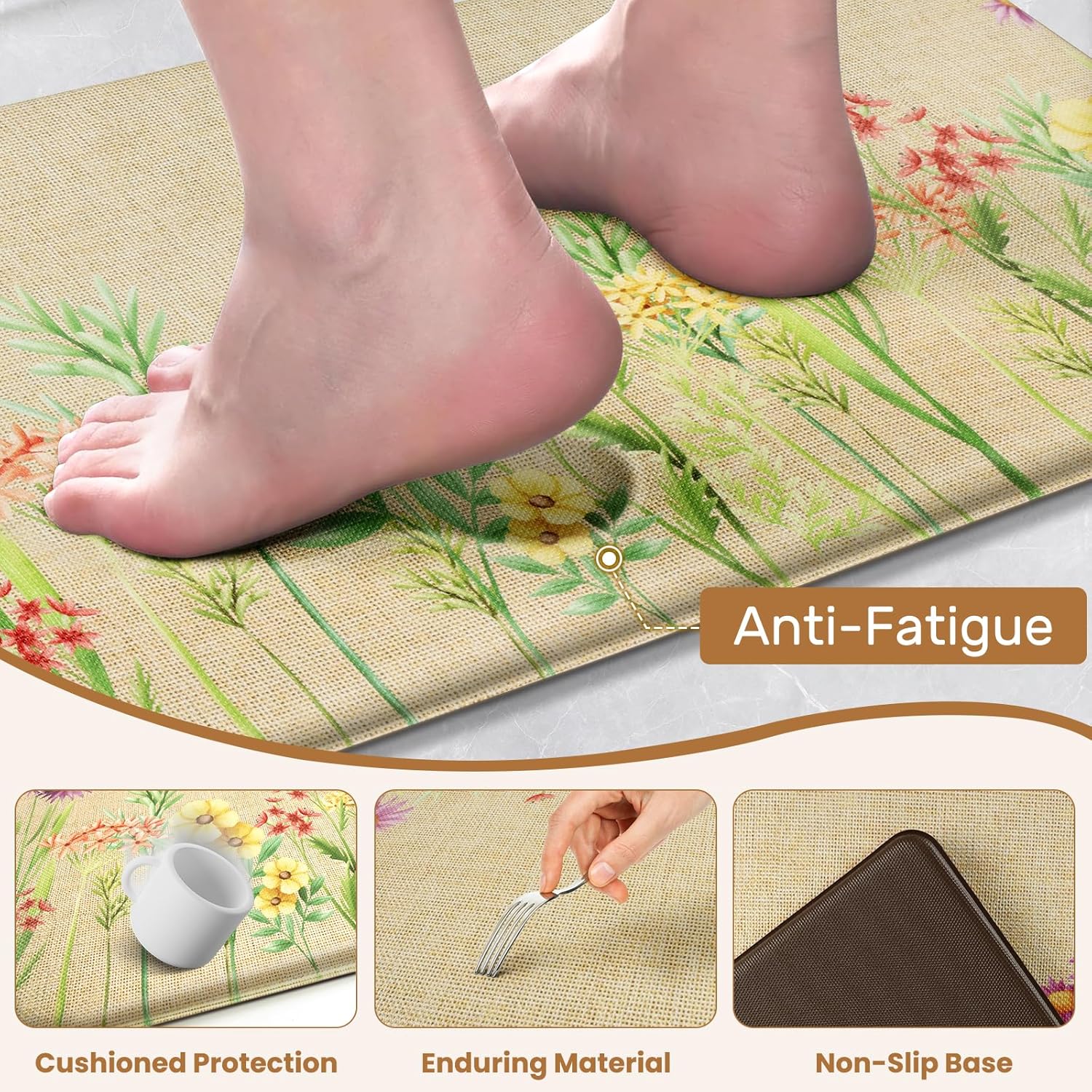Kitchen Mats for Floor, 2-Piece Anti-Fatigue Waterproof Kitchen Rugs for Apartment Decor, Easy-Clean Standing Mat with Non-Slip Back for Home, Office, Laundry (17.3"×59" +17.3"×30")