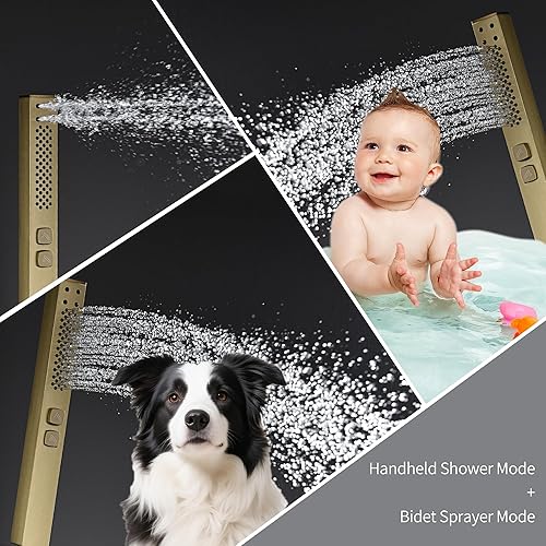 Miniatura 7 de Sistemas de molduras cuadradas de 10 pulgadas para bañera y ducha con rociador de mano giratorio, boquilla plegable, montaje en pared, válvula de