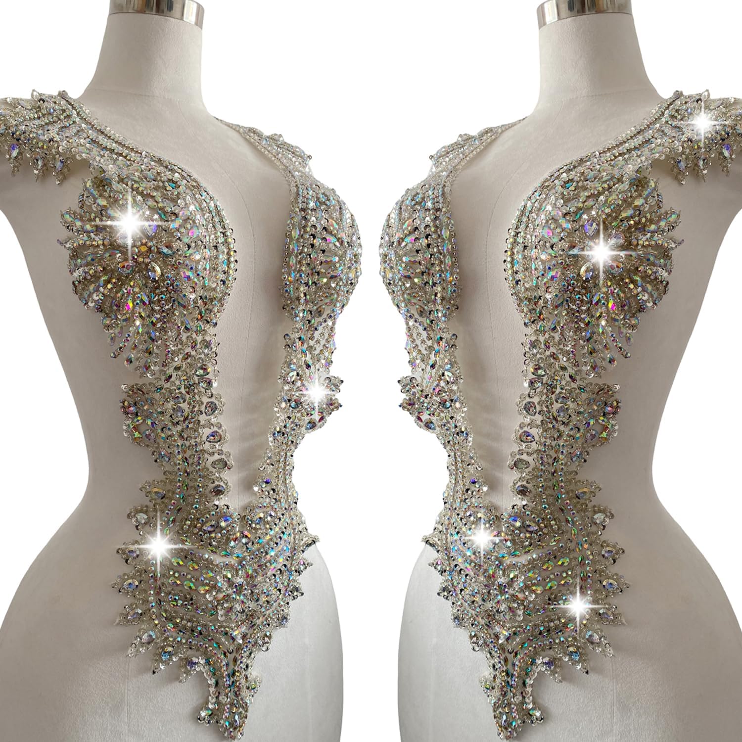 Handmade Crystal on lace Applique Sewing Rhinestones Beads Sequins Patches Trim Luxury Decoration Accessories for Wedding Dress (Brown)