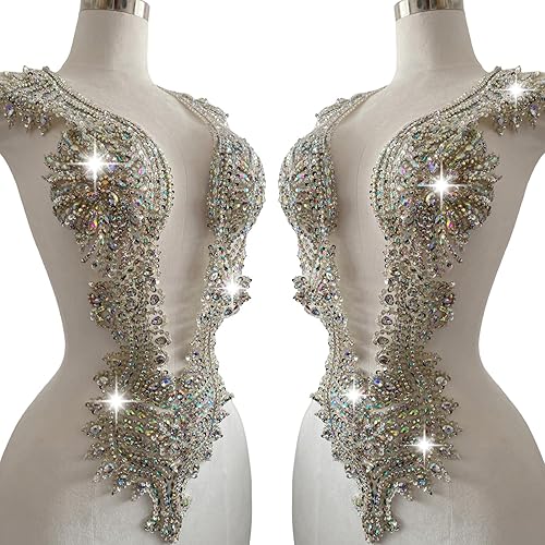 Vista 10 de Apliques hechos a mano de cristal en encaje, cuentas de diamantes de imitación de costura, parches de lentejuelas, accesorios de decoración de lujo