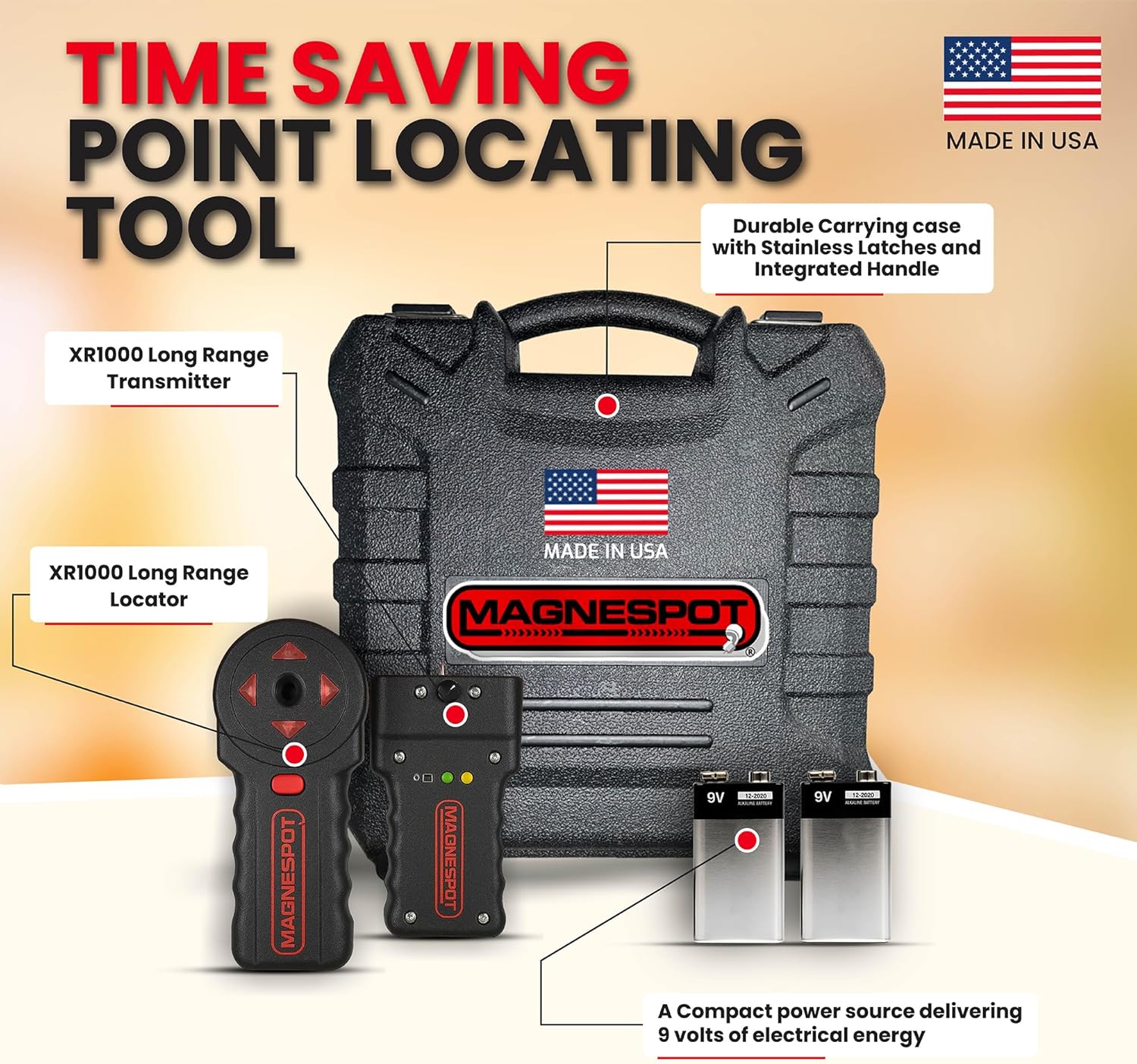 Magnespot XR1000-K2 Revolutionary for Reference Point Locator, Magnespot XR1000 W/Receiver, Transmitter & 9V Alkaline Batteries, Wall or Floor Drill Spot Locator for Drilling and Coring.