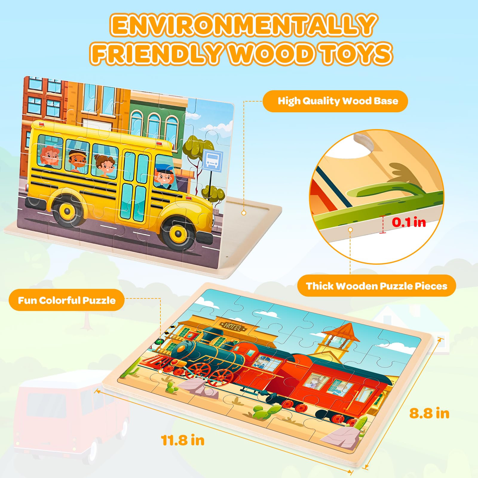 Puzzles für Kinder von 4 bis 6 Jahren, 4 Packungen mit 24 Holzpuzzles für Kinder von 2 bis 4 Jahren, Vorschulpädagogisches Spielzeug, Spielzeug für Jungen und Mädchen von 3 4 5 6