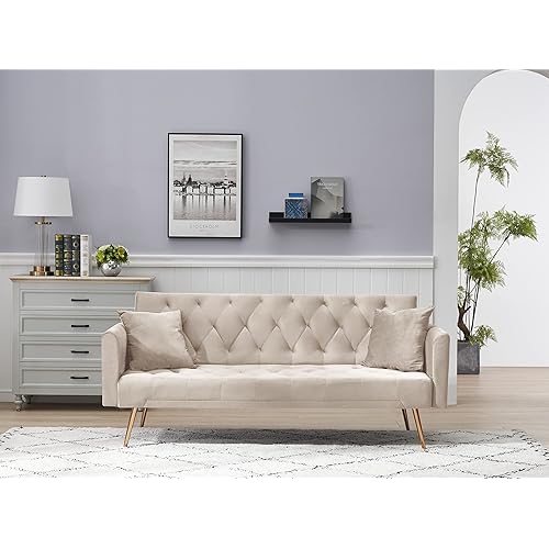 ERYE Tufted Futon Sofa Daybed 3 in 1 Modern Convertible Futon Sofabed,Soft Velvet Upholstered Loveseat Sofa Couch Living Room Nap Sleeper Couch Bed for Home Office Apartment