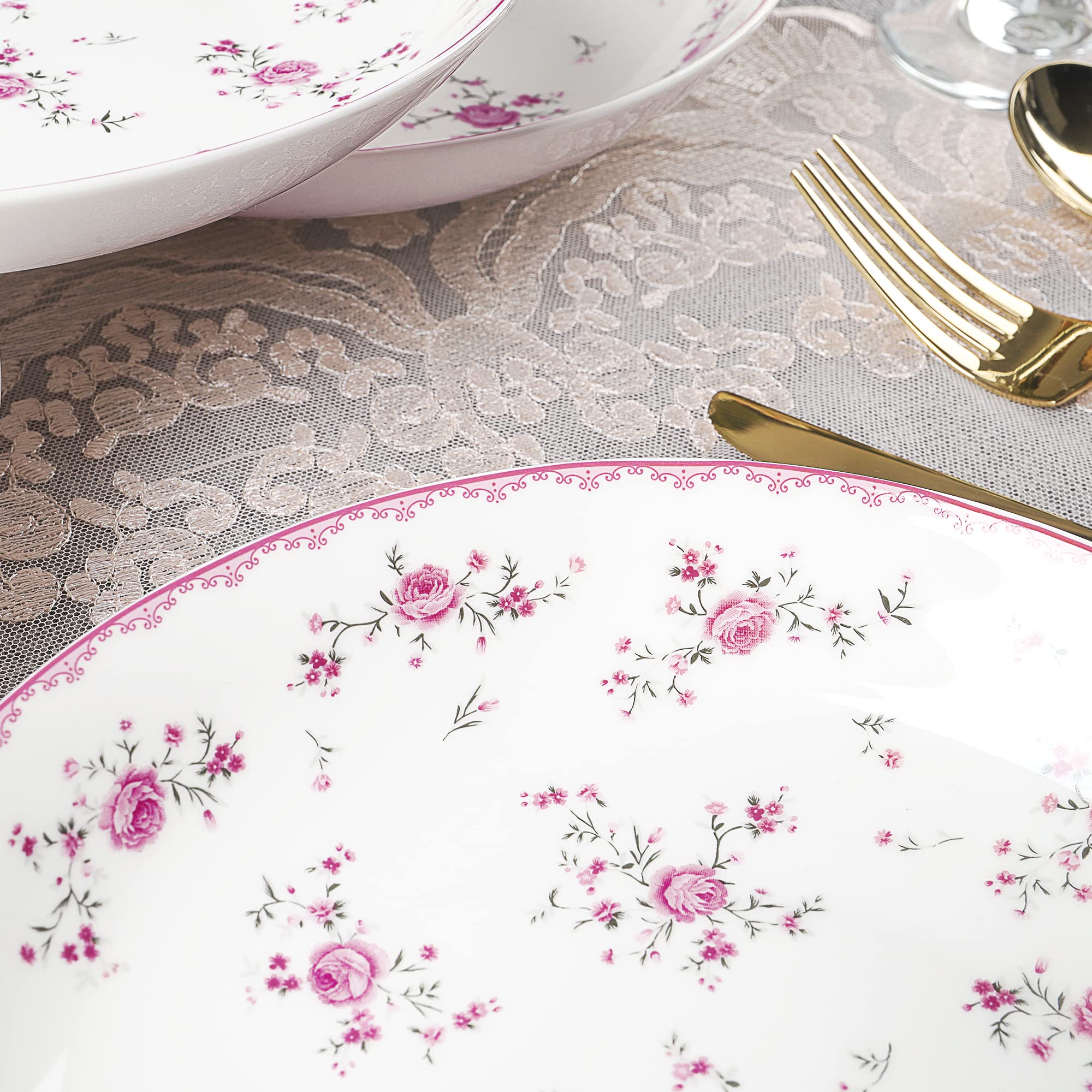 fanquare Set di 4 Piatti da Insalata Rosa in Porcellana, Insalatiere Vintage Stile Reale, Ciotole per Cereali in Ceramica