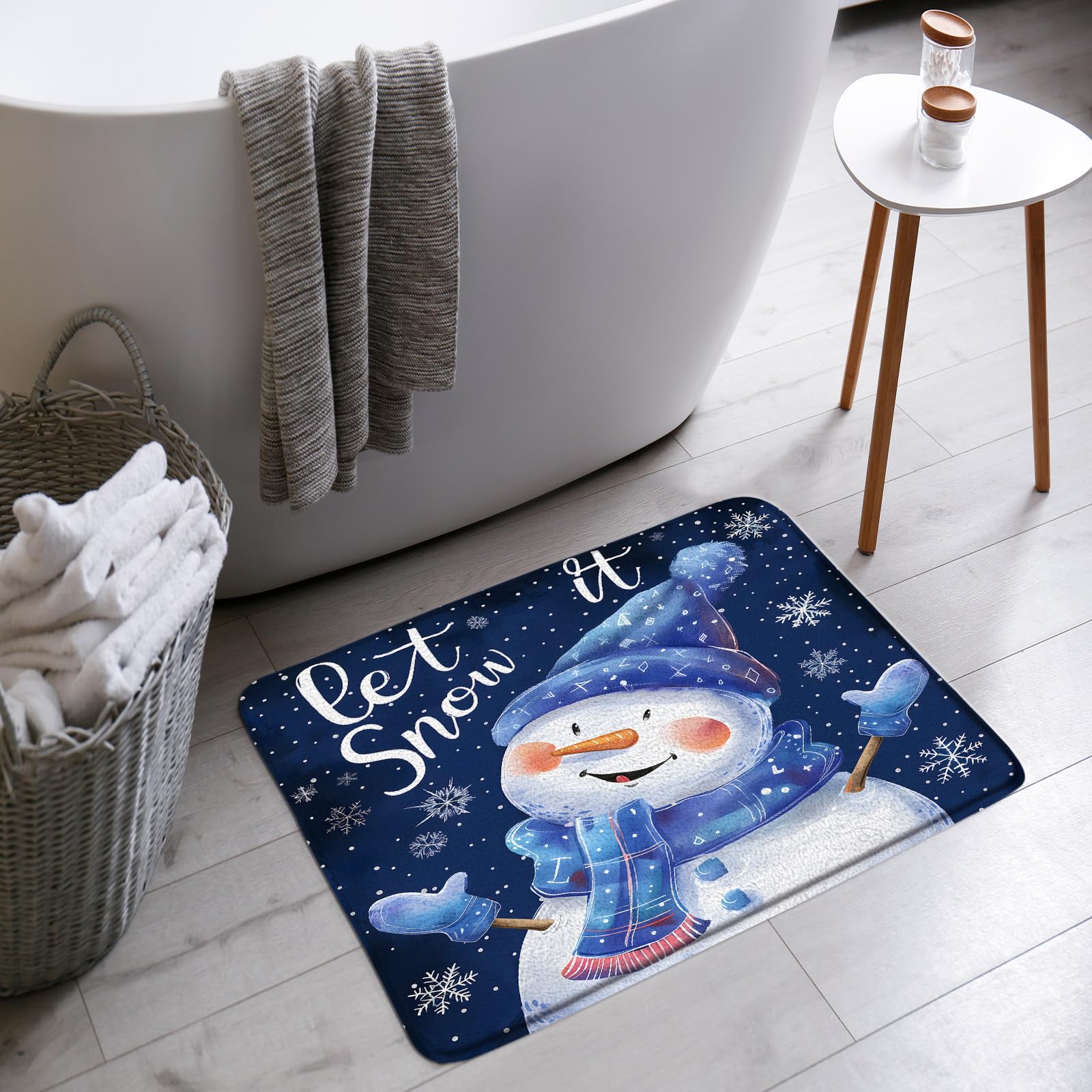Jejeloiu Tapis De Salle De Bain De Noël En Microfibre 50,8 X 81,3 Cm, Joli Bonhomme De Neige, Tapis De Bain Antidérapant, Arbre De Noël, Accessoires De Salle De Bain, Tapis De