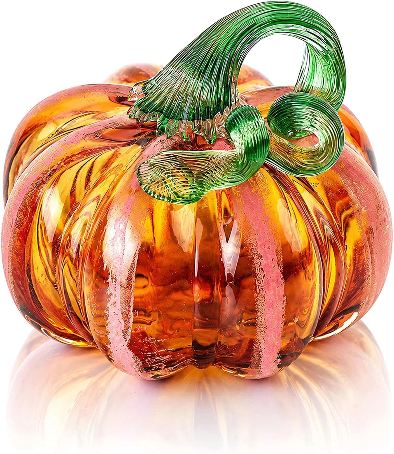 QFkris 4.3 in Hand-Blown Glass Pumpkin Figurine Glass Pumpkin Paperweight