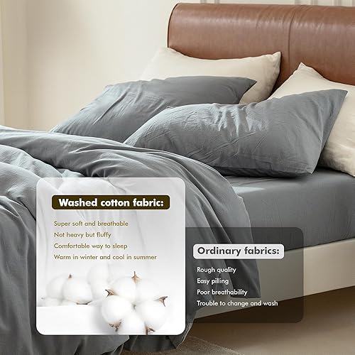 Miniatura 5 de FOSSA Juego de funda de edredón 100% algodón lavado, juego de ropa de cama de 2 piezas de sarga suave, acogedor, transpirable, resistente,