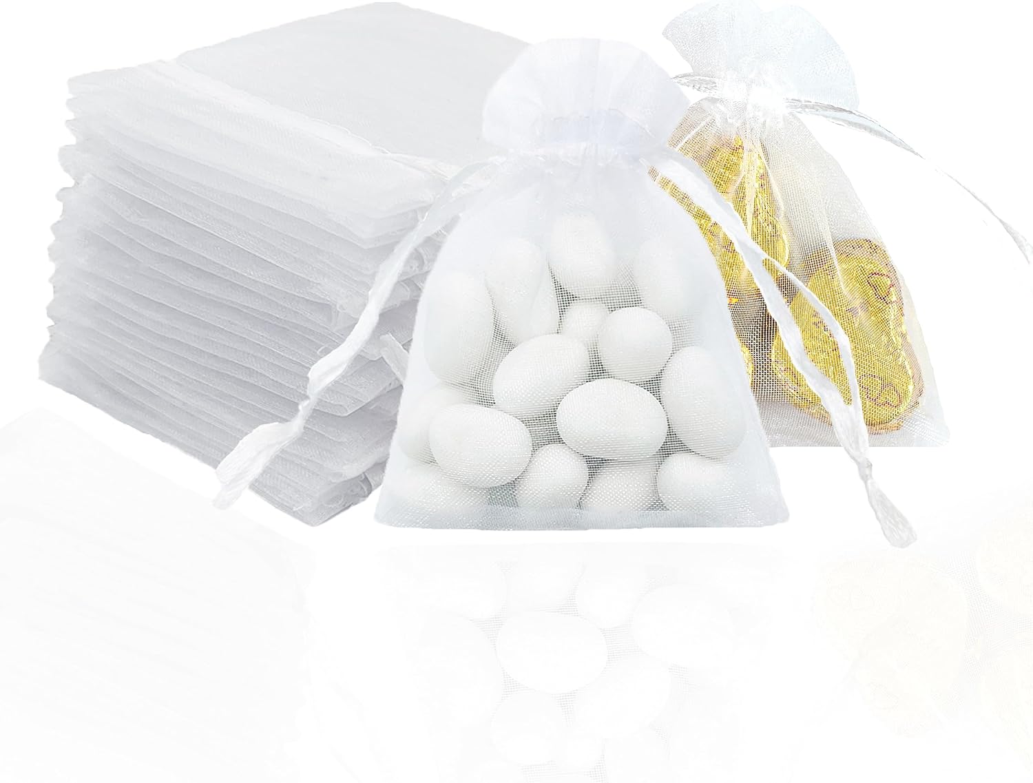 BorseMilano Sacchetti Confetti, 120pz 7x9cm Biano Sacchetti Organza