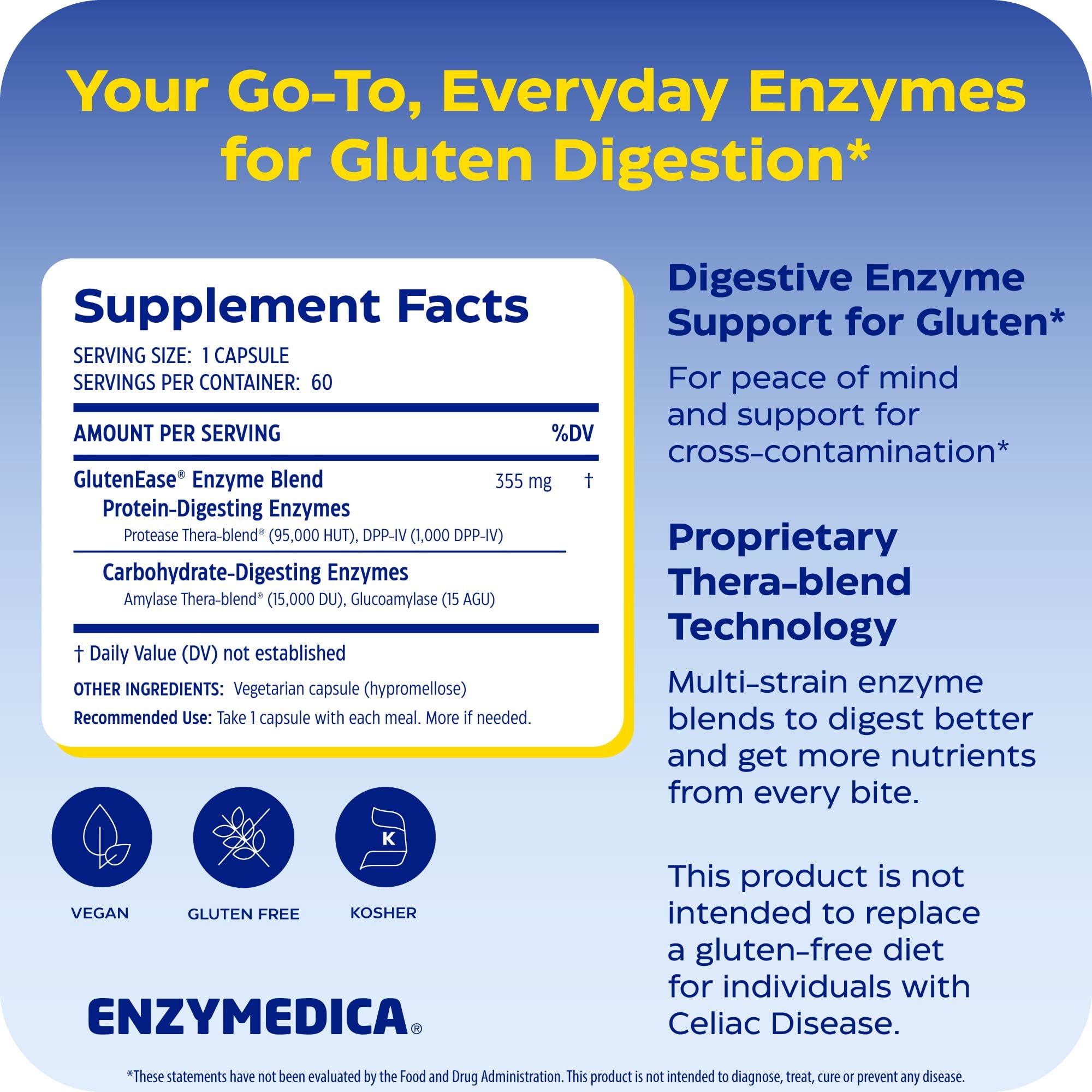 Enzymedica GlutenEase, Helps Gas & Bloating - 60 Capsules — Amazon image 2