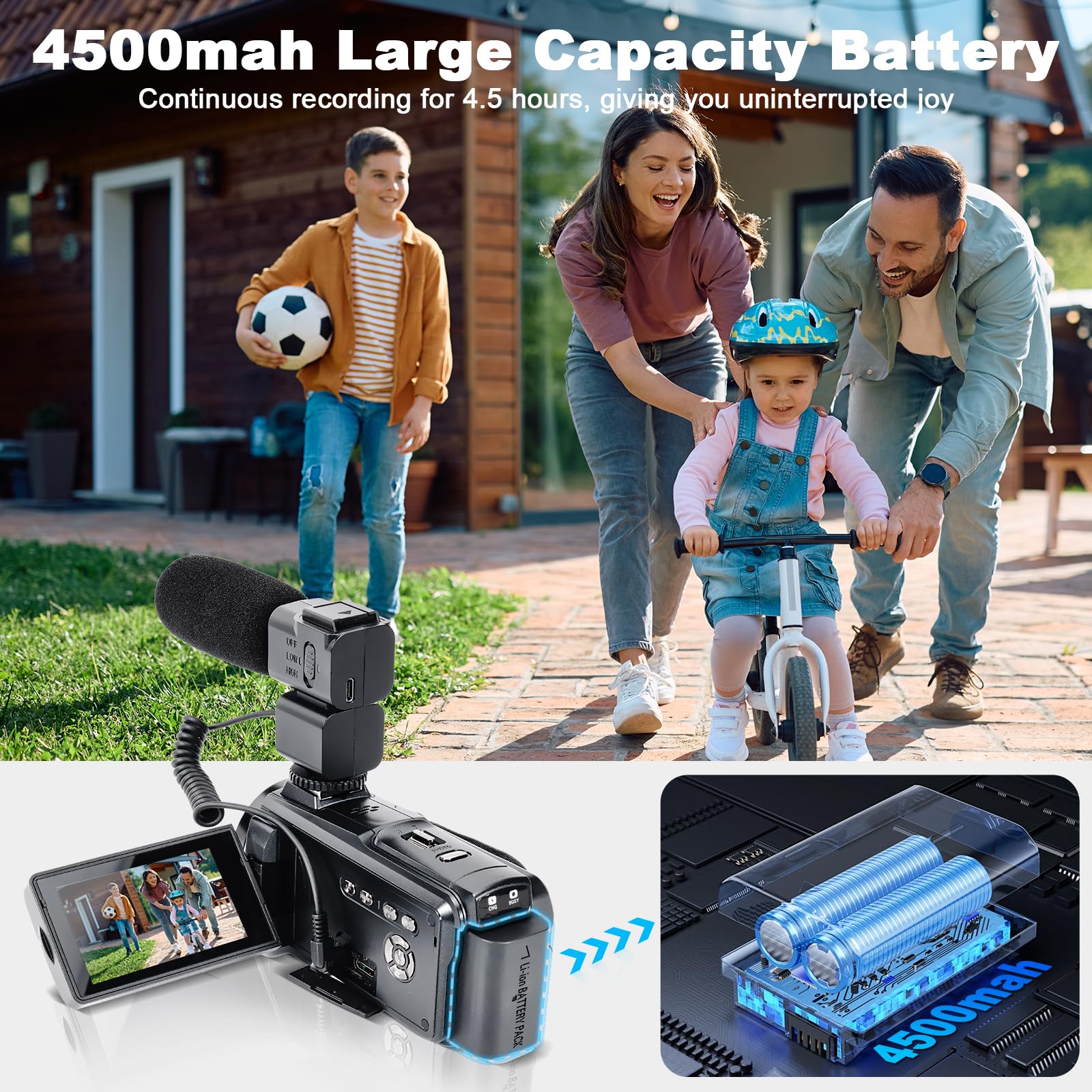 LAMA Videocamera 8K 64MP Con Zoom 18x, WiFi, HDMI, Microfono Esterno, Batteria 4500mAh – Vlogging Con Scheda SD 64GB E Telecomando IR