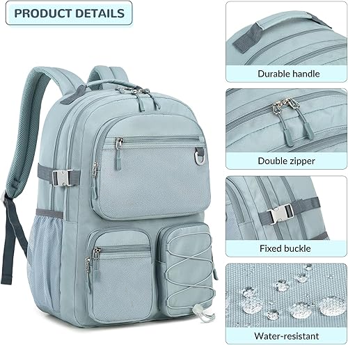 Miniatura 4 de Lohol Mochila resistente al agua con múltiples bolsillos para viajes al aire libre, universidad, mochila para laptop de 15.6 pulgadas para hombres y