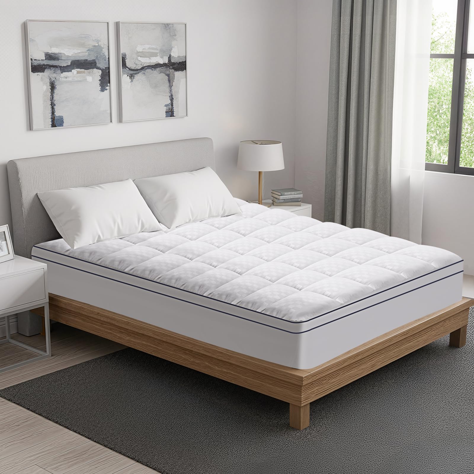 Nakładka na materac 140x200cm, 1200gsm Ultra miękka nakładka na materac z 4 antypoślizgowymi narożnikami, Premium nakładka na materac hipoalergiczna, topper z mikrofibry do mycia w pralce