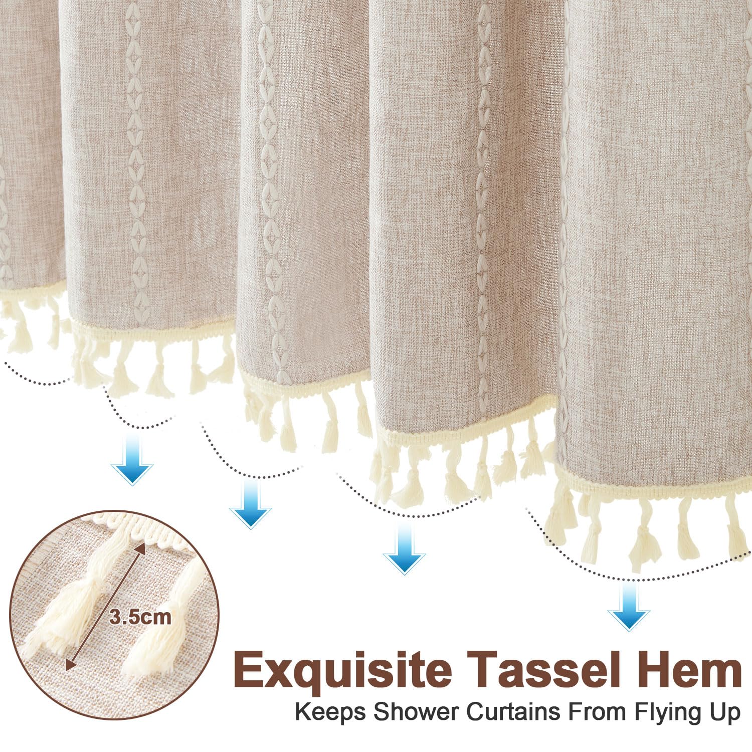 OWENIE Tenda Doccia In Tessuto Bianco Colin – Stile Bohémien In Misto Cotone E Lino, 91x183 Cm Con Ganci - 2