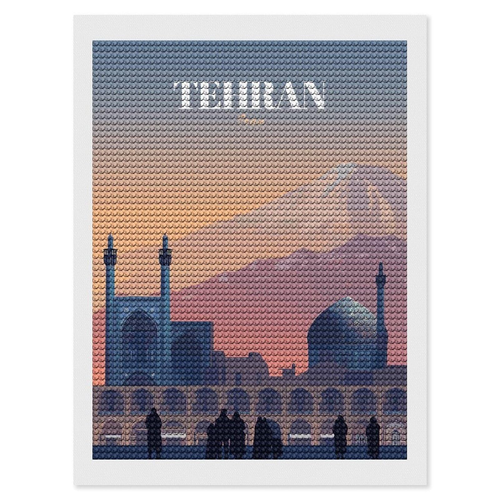 Junmoney Tehran Cityscape with Mountain Diamond Painting Canvas Kit 12"x16", Relaxing DIY, Modern Decor, Aesthetic Room Decor, Home Wall Art, Wall Art Gift