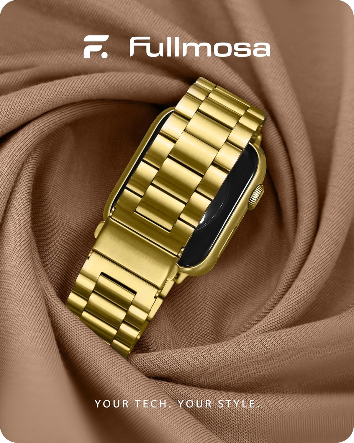 Fullmosa Metal Band Compatible with Apple Watch Bands Series 11 10 46mm, Stainless Steel Strap iWatch Band with Case for Apple Watch, Golden - Image 2