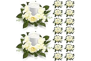 16 Pcs White Rose Candle Rings for Wedding Centerpieces