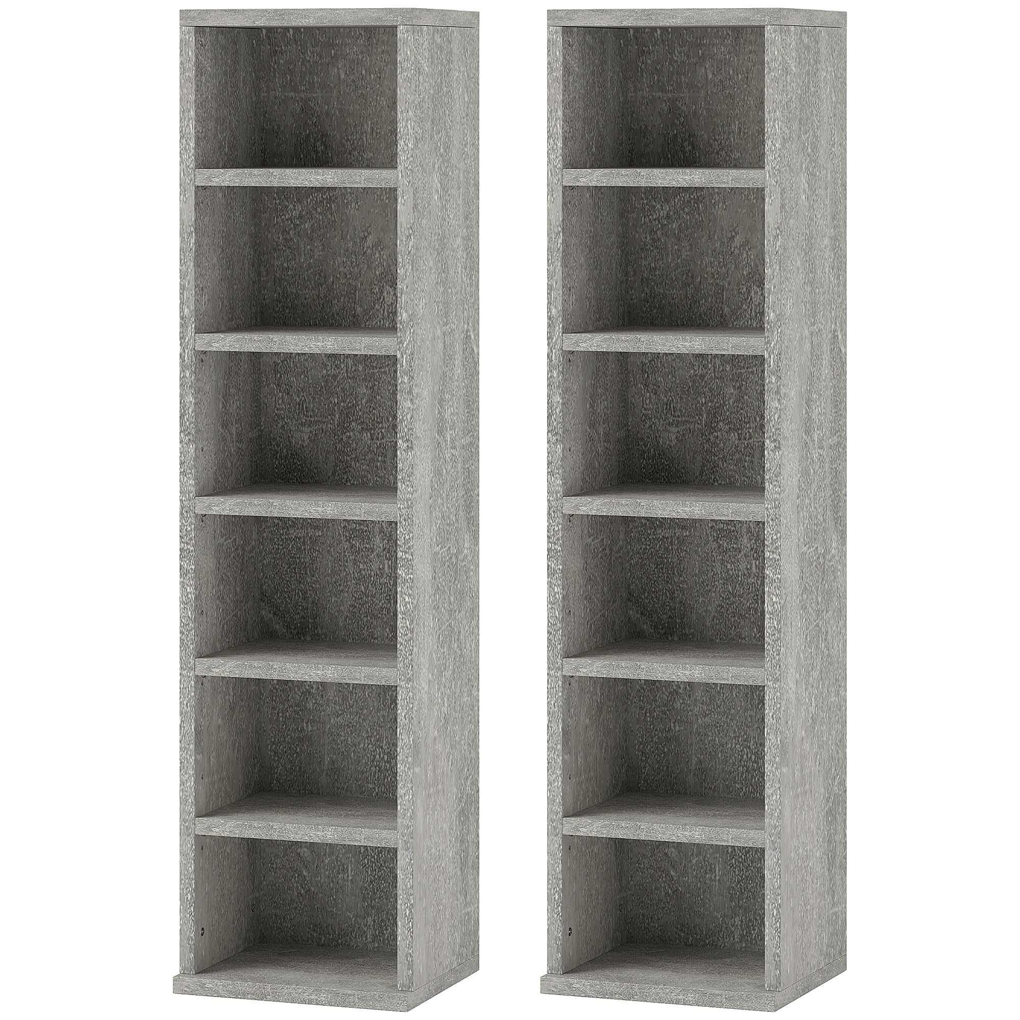HOMCOM 204 CD Media Display Shelf Unit Set of 2 Blu-Ray Tower Rack w/Adjustable Shelves Bookcase Storage Organiser, Cement Grey
