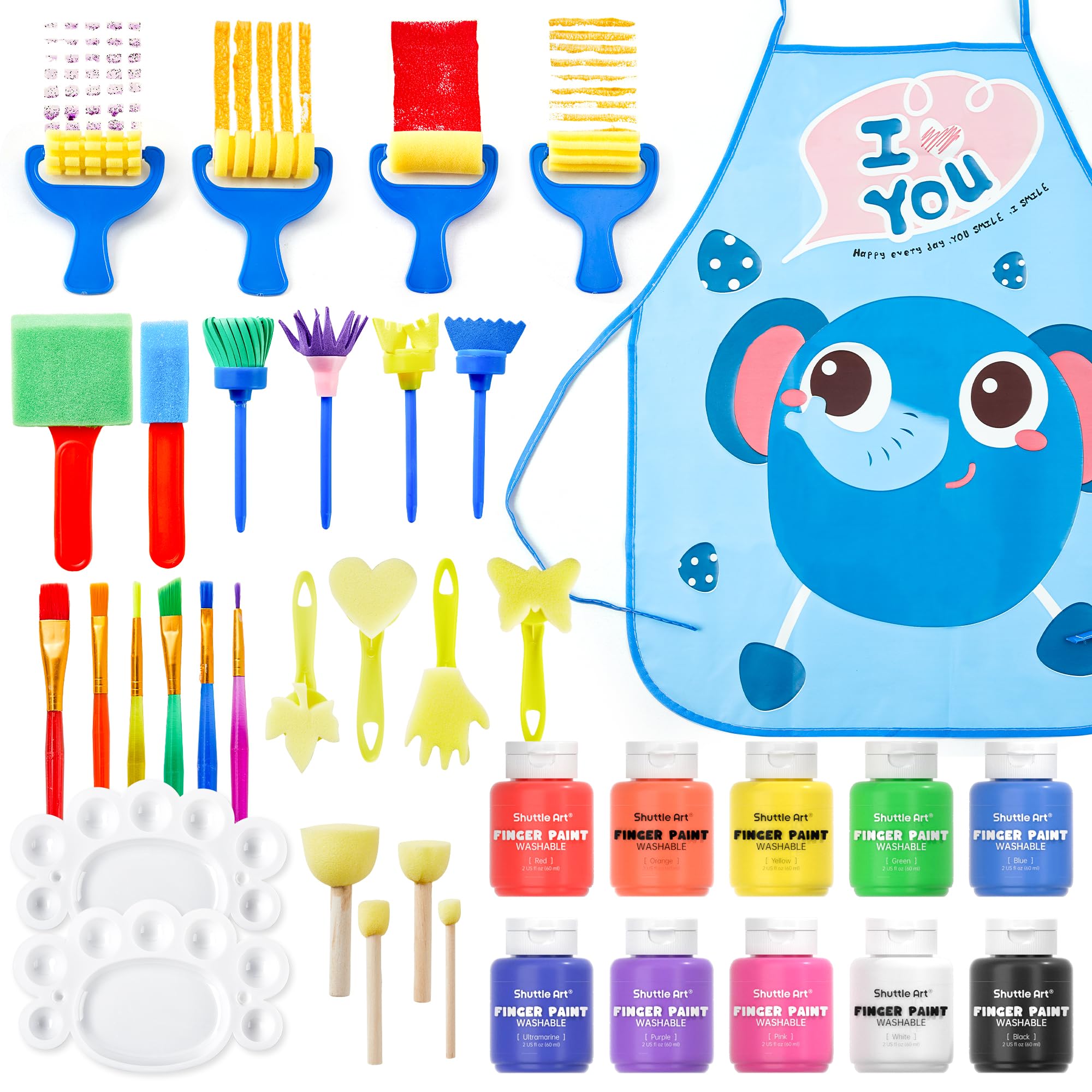 Shuttle Art 33-teiliges Fingermalset für Kinder, waschbar (10 Farben x 60 ml), mit Pinsel, Stempel, Schwamm, Palette, waschbar, ungiftig, zum Basteln