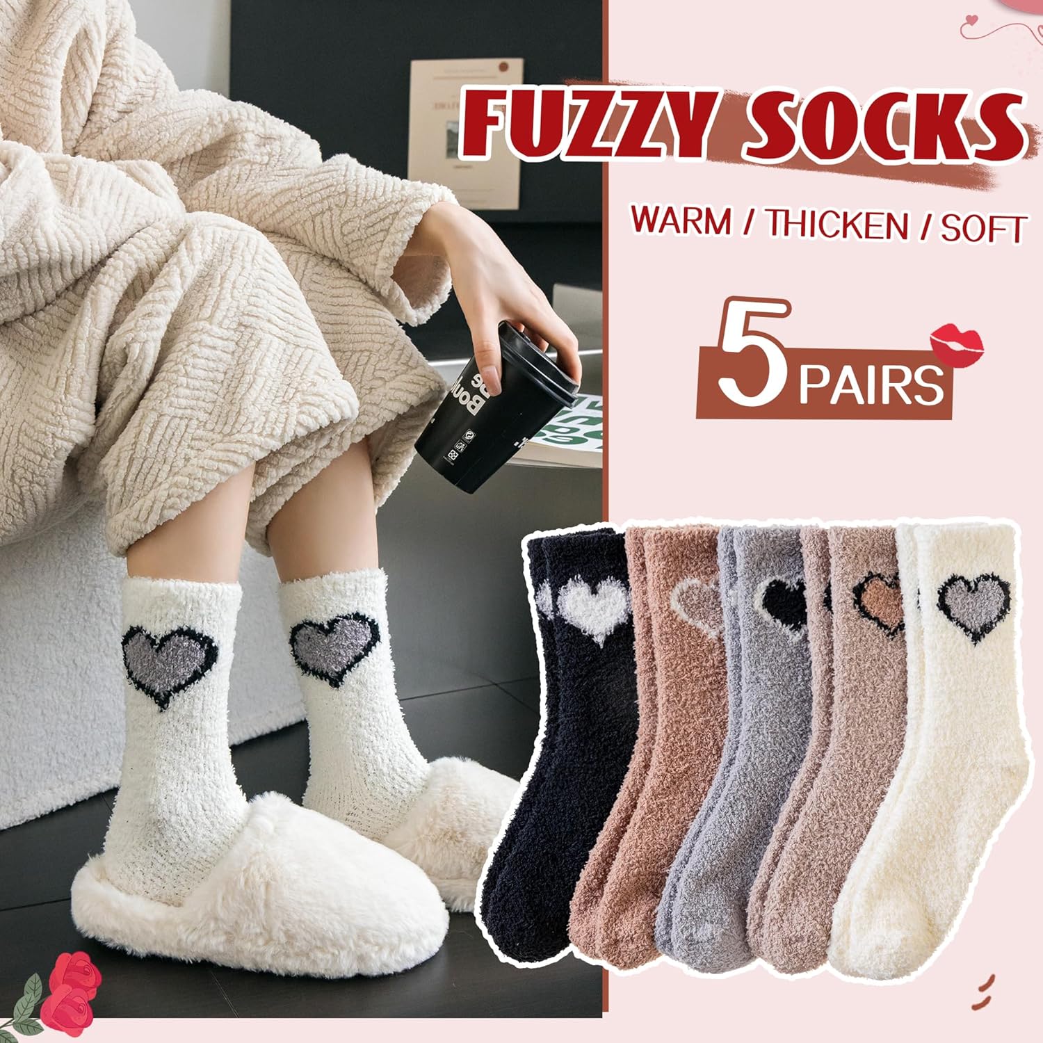 SeeyAN Womens Fuzzy Socks Fluffy Warm Slipper Winter Comfy Thermal Cozy Plush Sleep Home Cabin Socks - Image 2