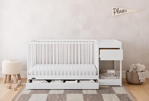 Miniatura 9 de Graco Teddi Mini cuna convertible 4 en 1 con colchón resistente al agua (blanco/madera flotante), certificado GREENGUARD Gold, colchón de 2.75