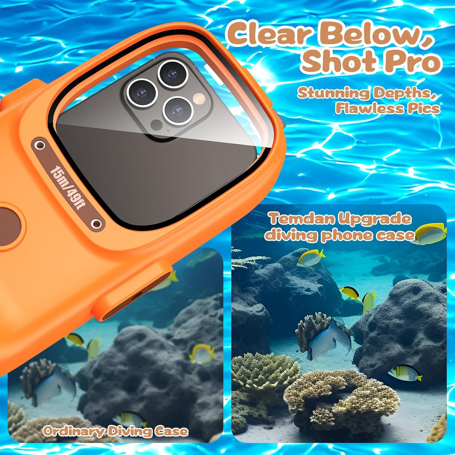 Temdan Diving Phone Case Compatible with All Phone Series,Underwater Case Operated Underwater Photo Video,Waterproof Housing for All Phone Series