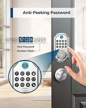 Keyless Entry Door Lock with Handle, App Control Front Door Lock Set Keyless Entry, LNDU 100 Passcode Door Locks for Front Door, Auto Lock One Touch Lock, Anti-Peeking Password, Easy to Install