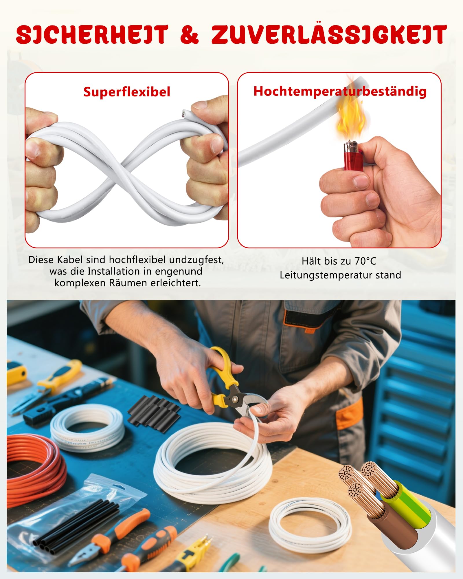 Kabel PVC H05VV-F 3 Gx2,5mm² 20 metrów - wielożyłowy drut miedziany - do profesjonalnego użytku i intensywnego majsterkowania - Napięcie 300/500V - rolka