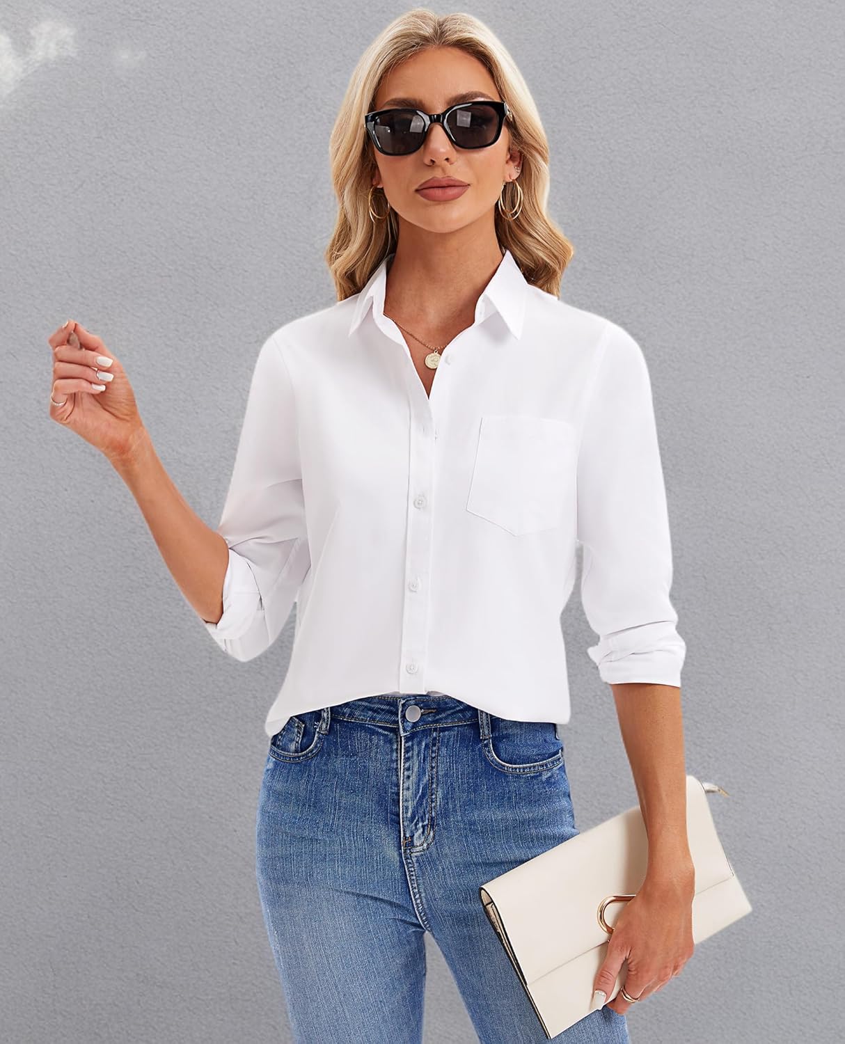 siliteelon Button Down Shirts for Women Cotton Oxford Shirt Dress Shirt Long Sleeve Work Blouses Tops with Pocket - Image 7