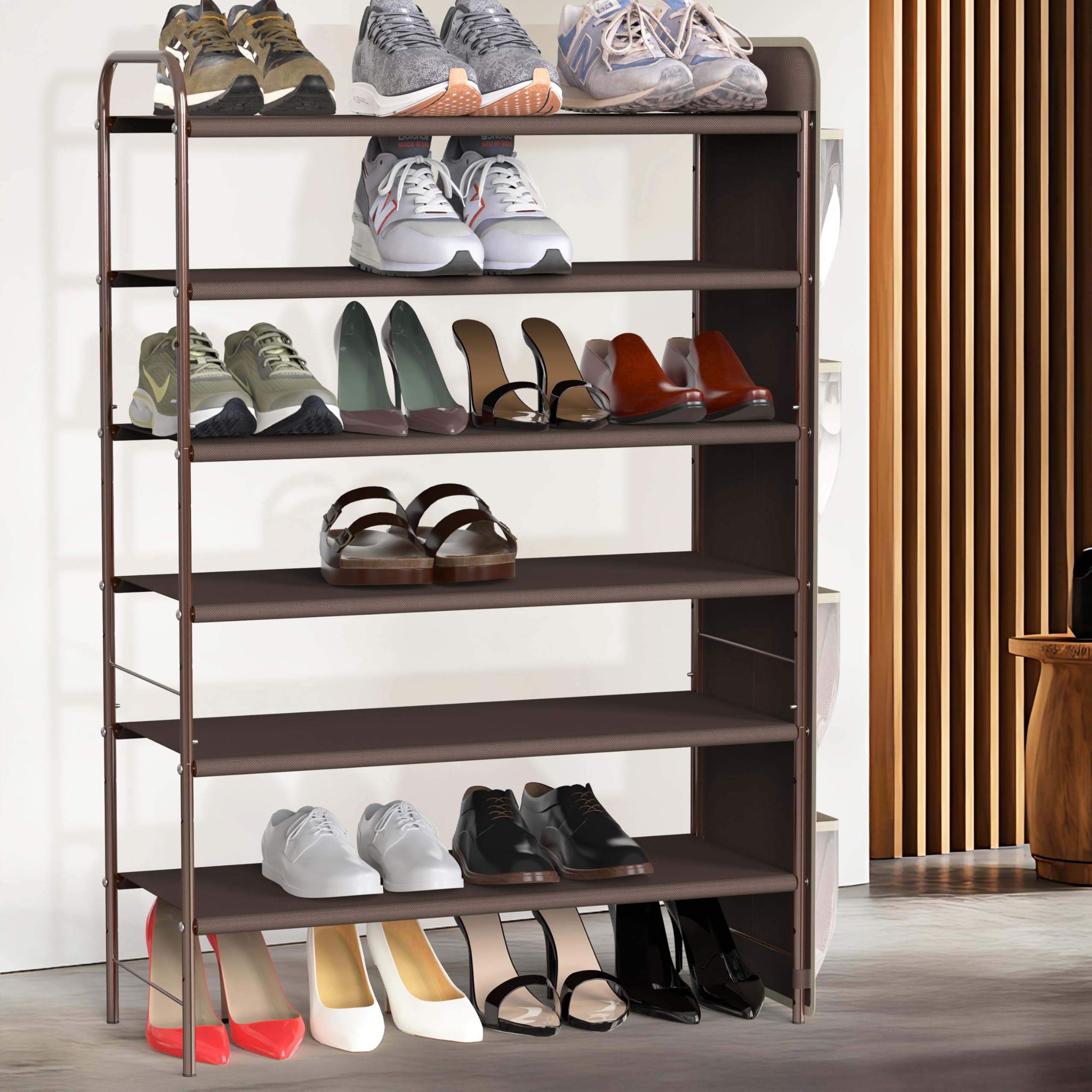 Simple Houseware 6-Tier Shoe Rack Storage Organizer w/Side Hanging Bag, Bronze