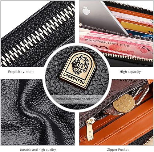 Miniatura 4 de LAORENTOU - Cartera de piel auténtica para hombre con bloqueo de RFID tarjetero monedero monedero de cuero para hombre con cremallera y bolsillo