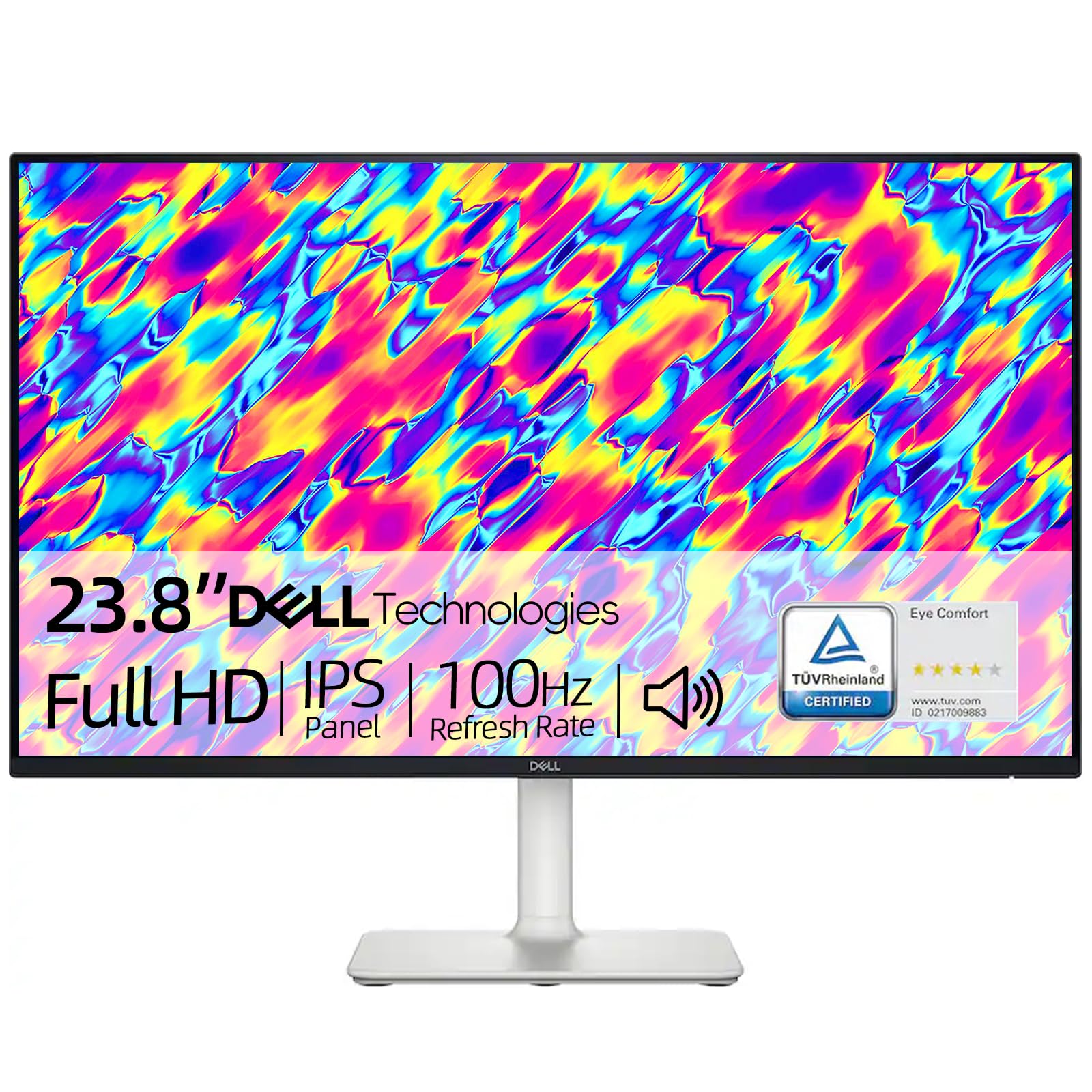 Dell S24 inch Monitor, LED FHD - 100Hz Refresh Rate, 2x5W Speaker, 15001 Contrast Ratio, AMD FreeSync - VESA, 3H Hardness, Anti-Glare, 2 x HDMI, Ash White S-24/FHD-100Hz-White