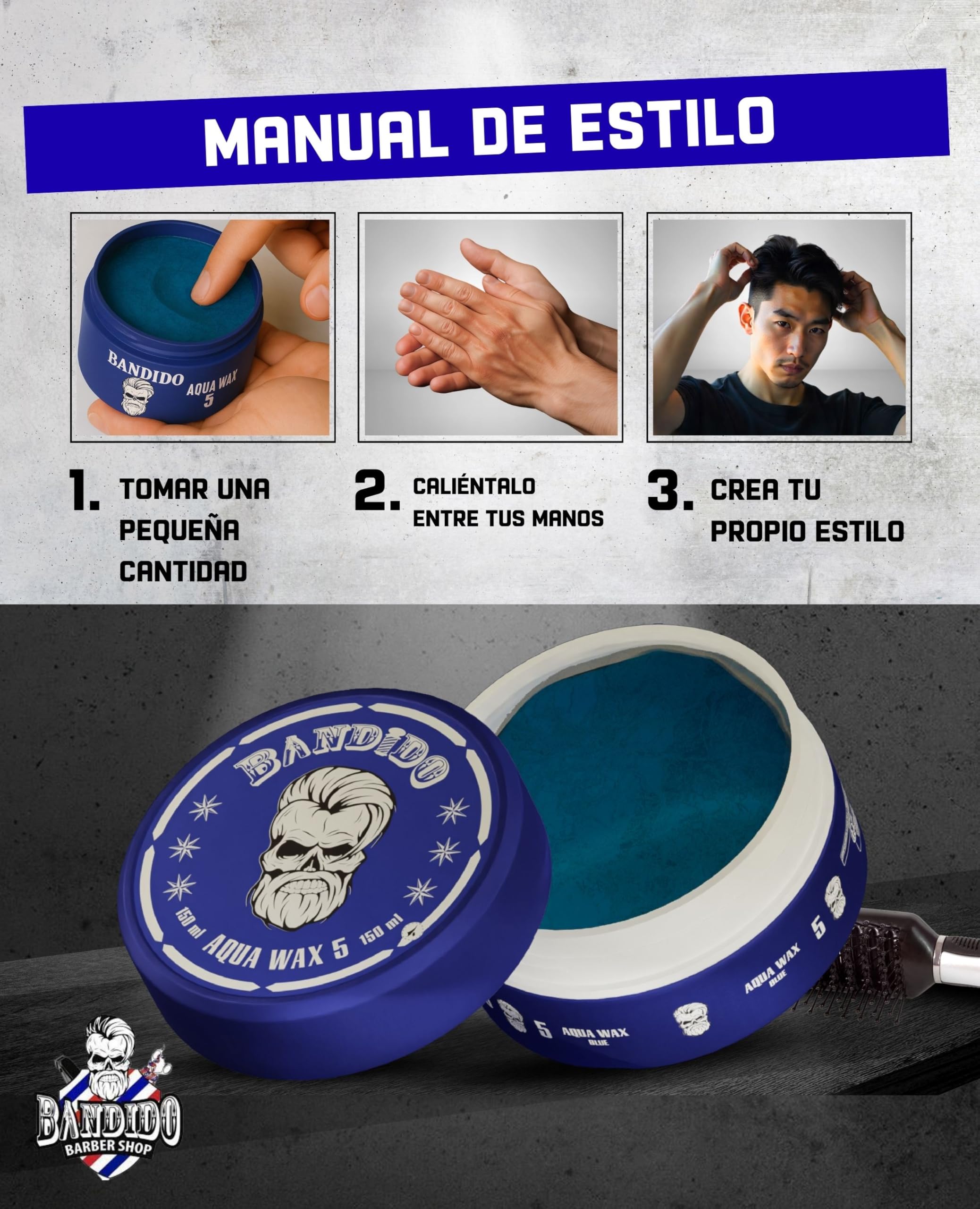 BANDIDO Aqua Hair Wax No. 5 – wosk do włosów dla mężczyzn o średniej przyczepności i owocowym zapachu gumy do żucia – Cera dla mężczyzn 150 ml – połysk & Edge Control do wszystkich rodzajów włosów