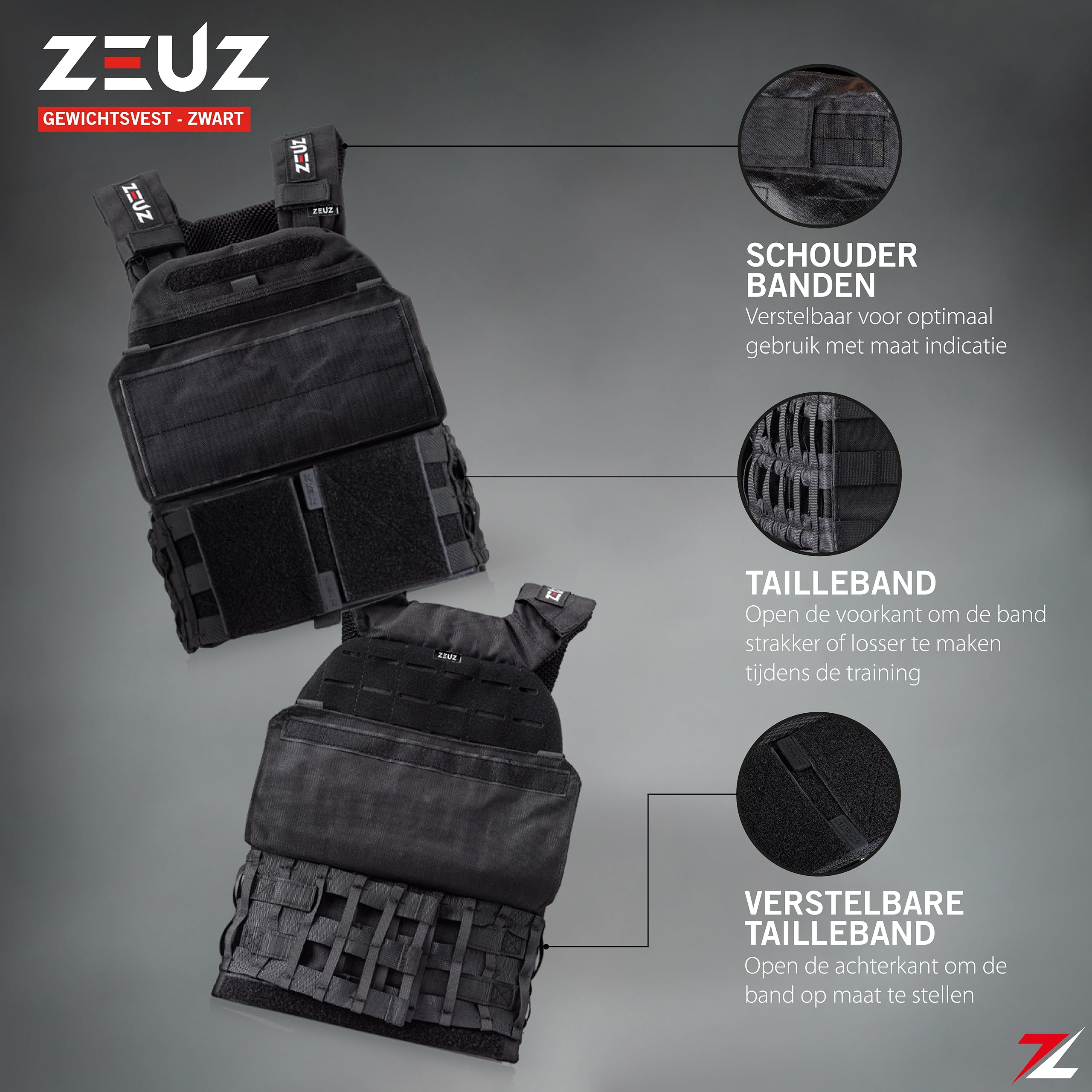 ZEUZ® Crossfit & Fitness Gilet Peso 16,5 KG – Gilet Tactical & Gilet Allenamento - Regolabile in Pesi - 19 Stand - Nero