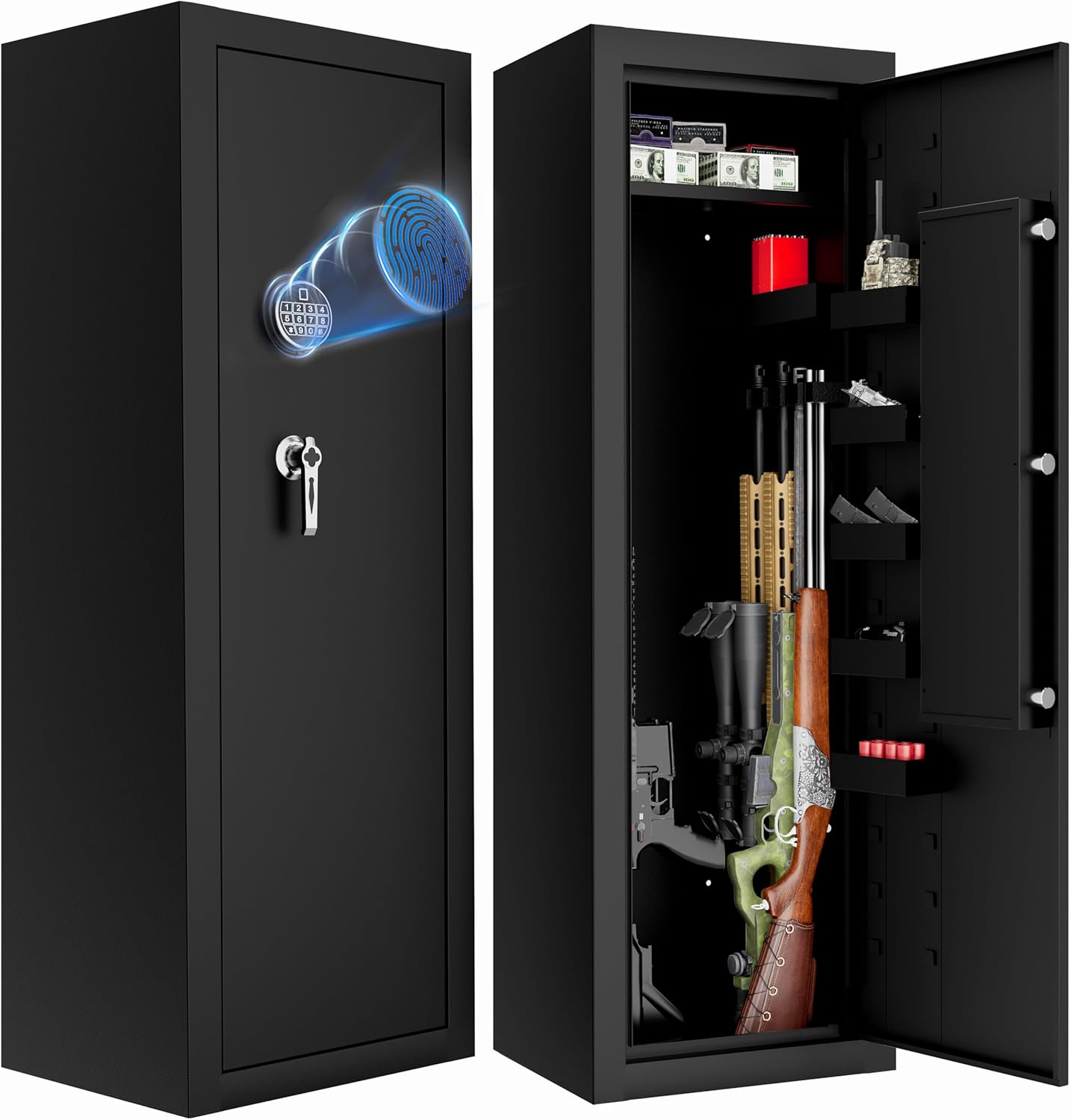 KAER 25 Gun Safe Assembled - Biometric Gun Safe for Rifles, Home Long Rifle Safe Fingerprint Large Gun Cabinet for Shotguns with Digital Keypad, Removable Gun Racks Storage Boxes