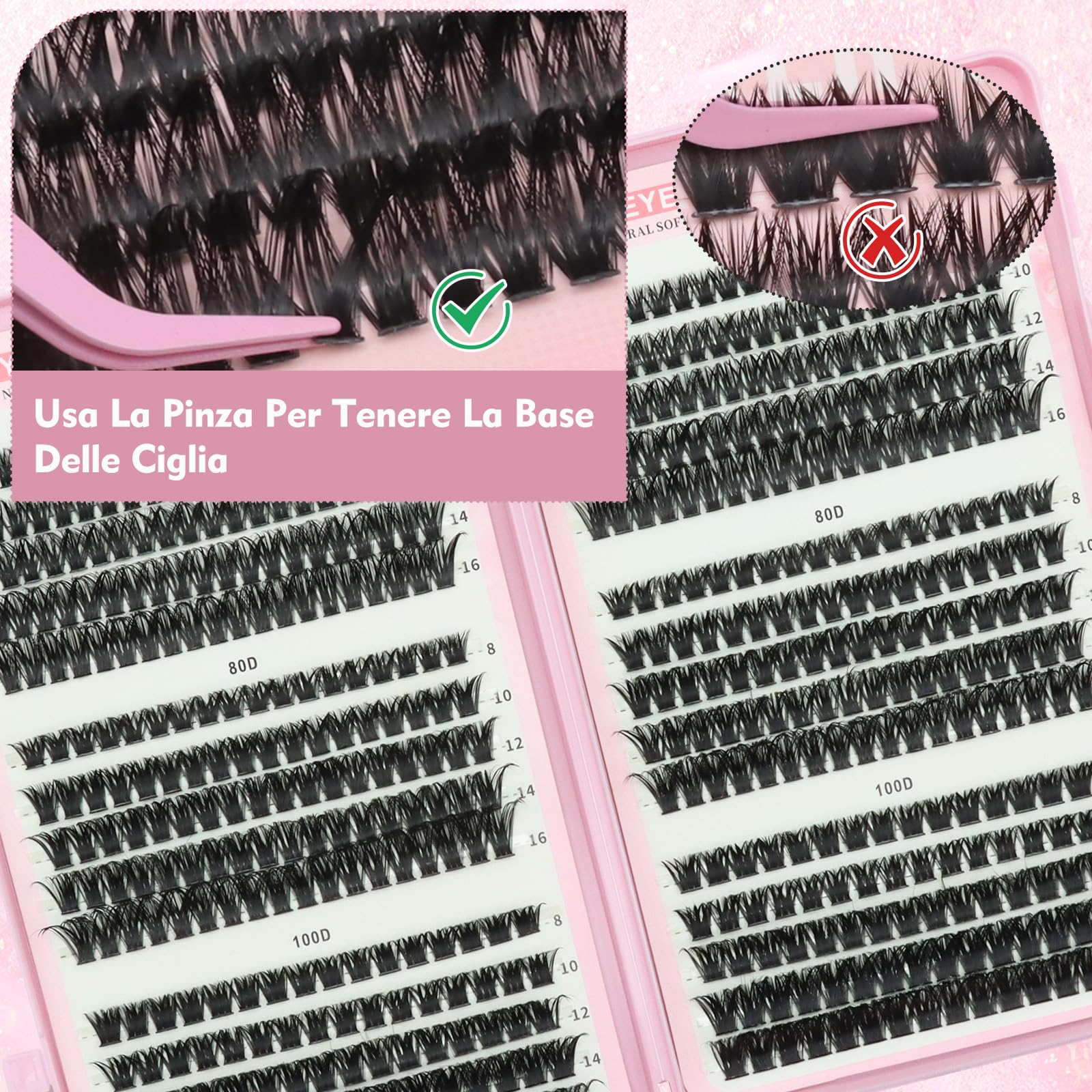 VEGCOO 560 Pezzi Ciglia Finte Extension Ciglia, 60-80-100D Curl Ciglia Finte Ciuffetti, 8-16mm Kit di Extension per Ciglia, DIY Eyelash Extension per Ragazze e Donne Principianti