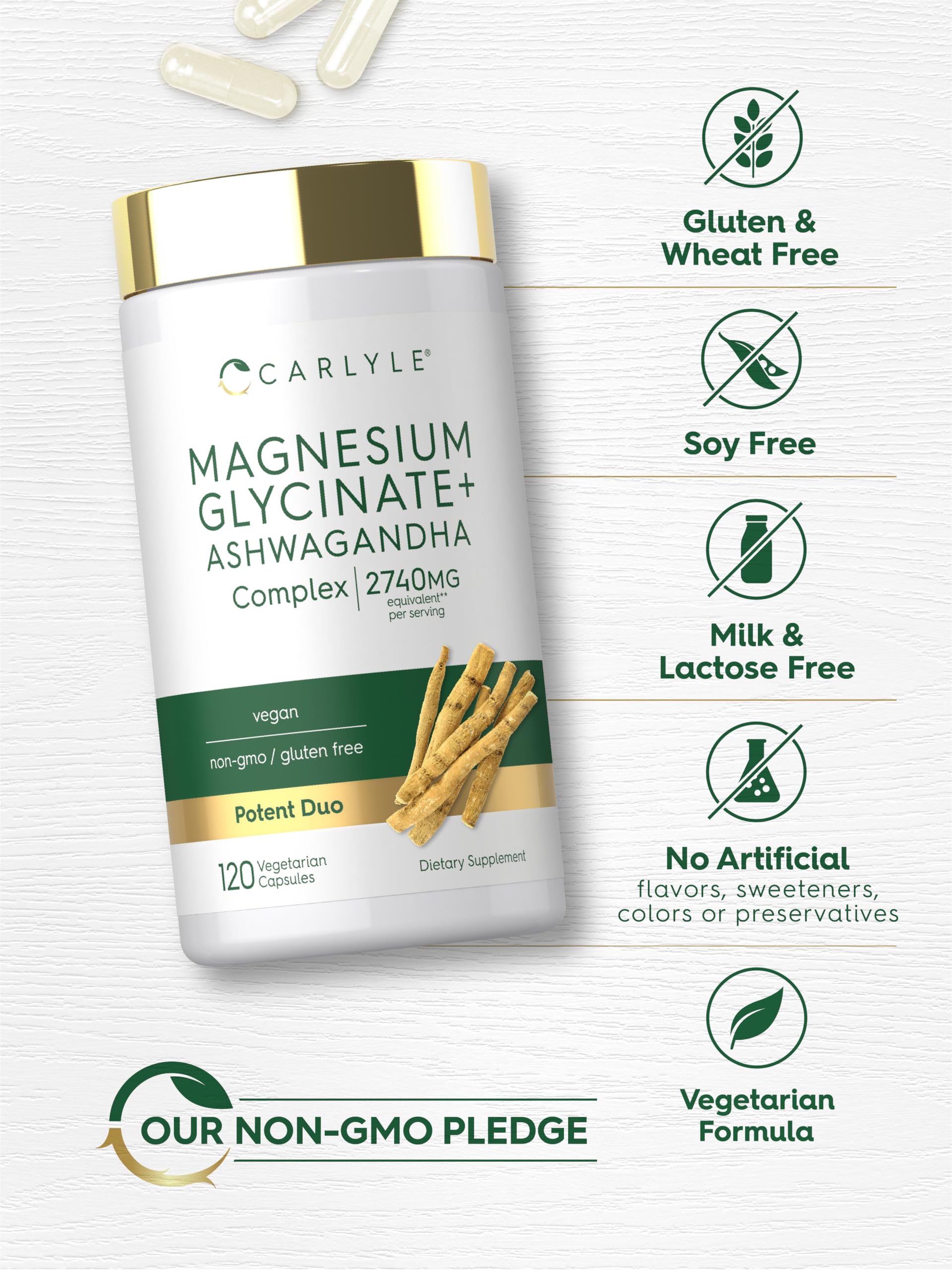 Carlyle Magnesium Glycinate with Ashwagandha | 120 Vegetarian Capsules — Amazon image 5