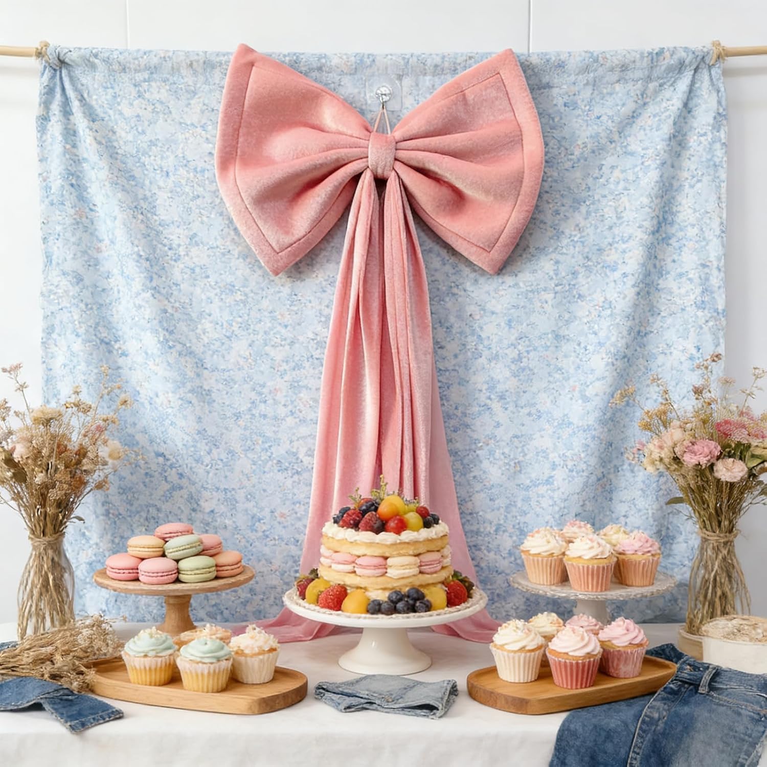 Extra-Large Pink Velvet Bow 1Pc 19.6 * 39.3 inch, Ultra-Thick Velvet Fabric for Wedding Arches, Large Christmas Tree Topper, Giant Wreaths, Statement Party Decor